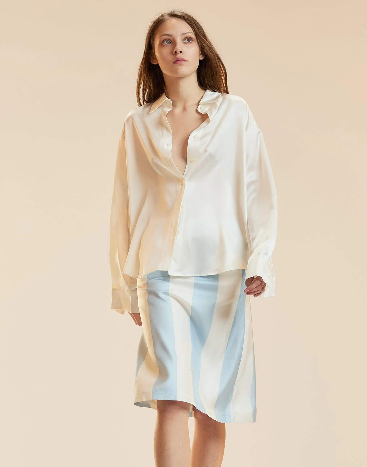 Cynthia Rowley Stripe Collectible Silk Skirt - Blue/White - Image 2