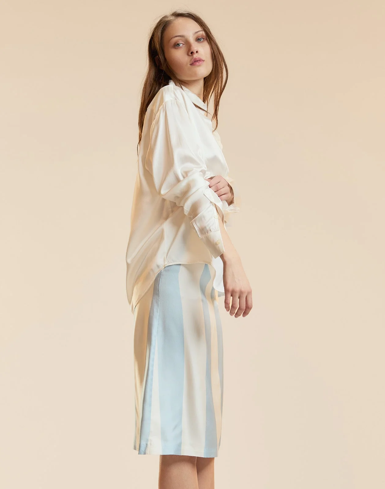 Cynthia Rowley Stripe Collectible Silk Skirt - Blue/White - Image 3