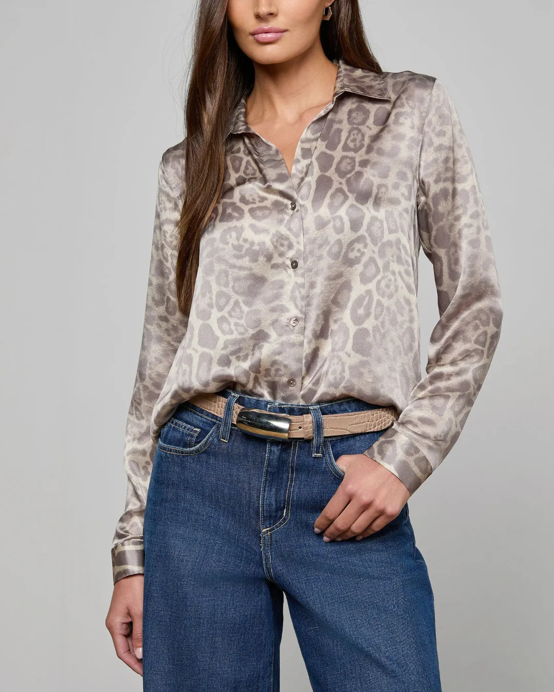 L'agence Tyler L/S Blouse - Grey Multi Patch Leopard - Image 2