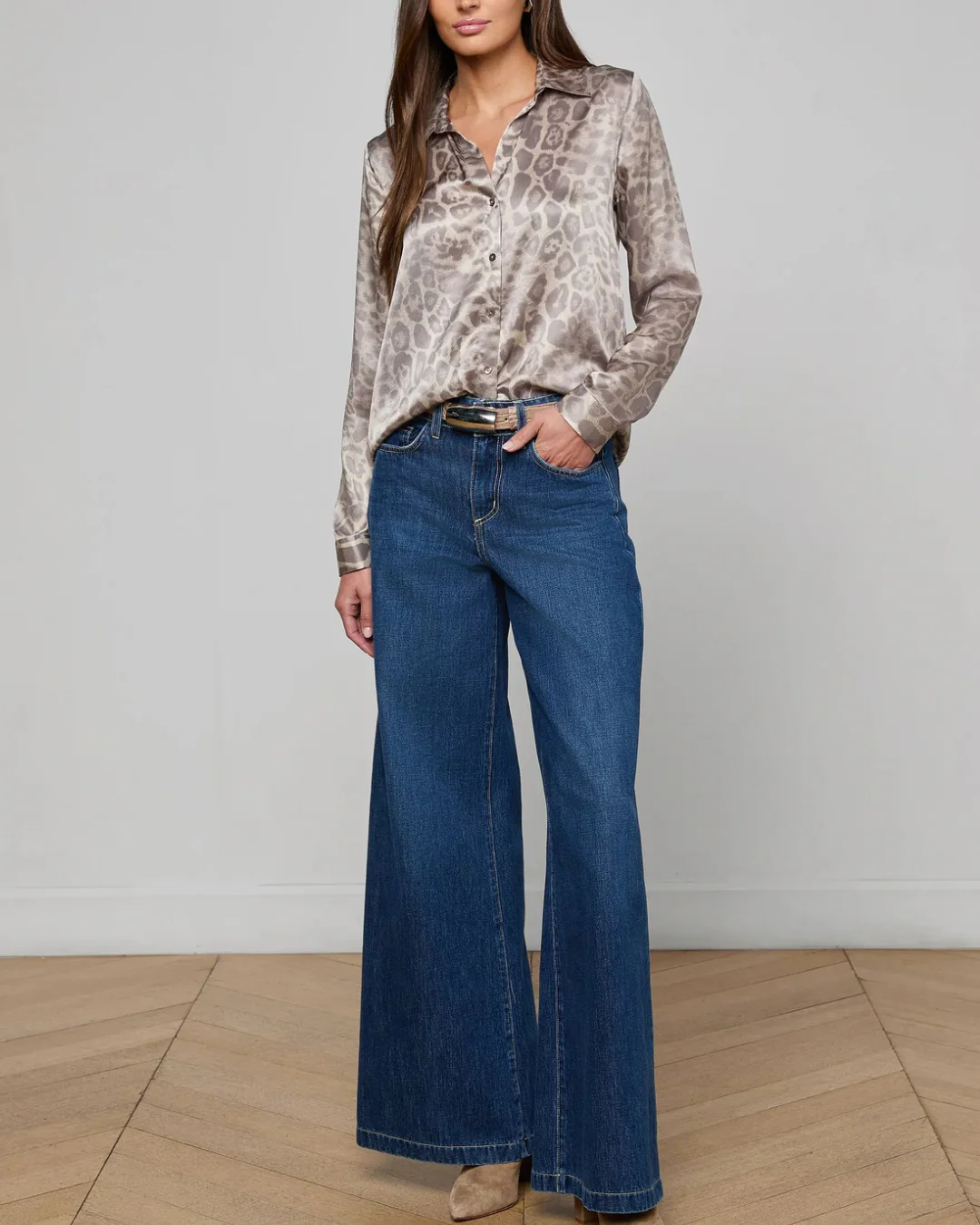 L'agence Tyler L/S Blouse - Grey Multi Patch Leopard - Image 5