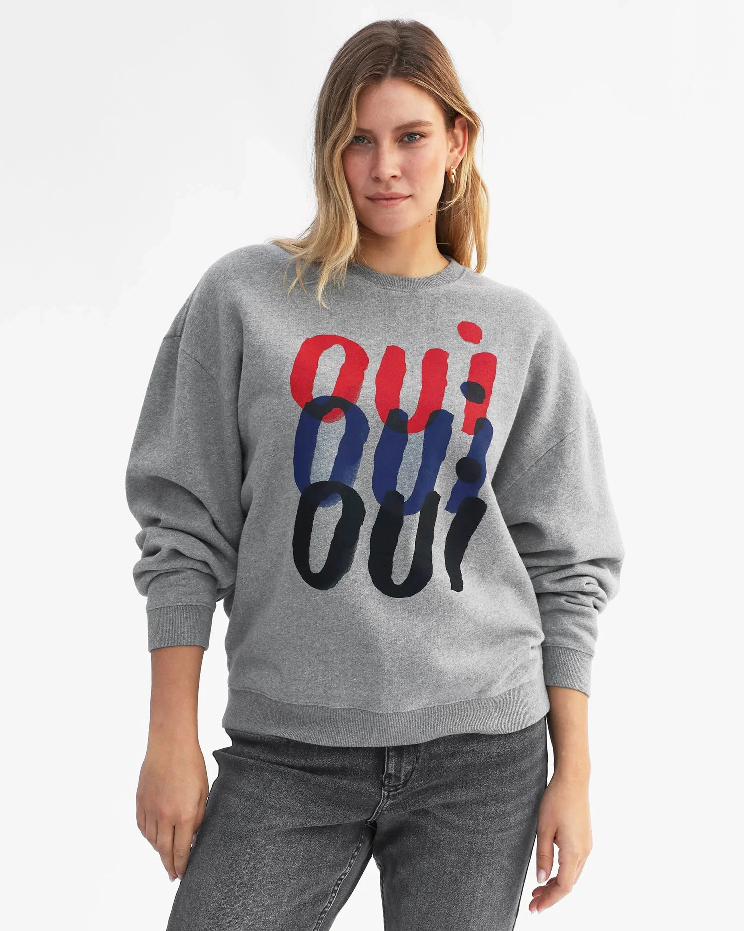 Clare V. Oversized Triple Oui Sweatshirt - Grey Melange - Image 3