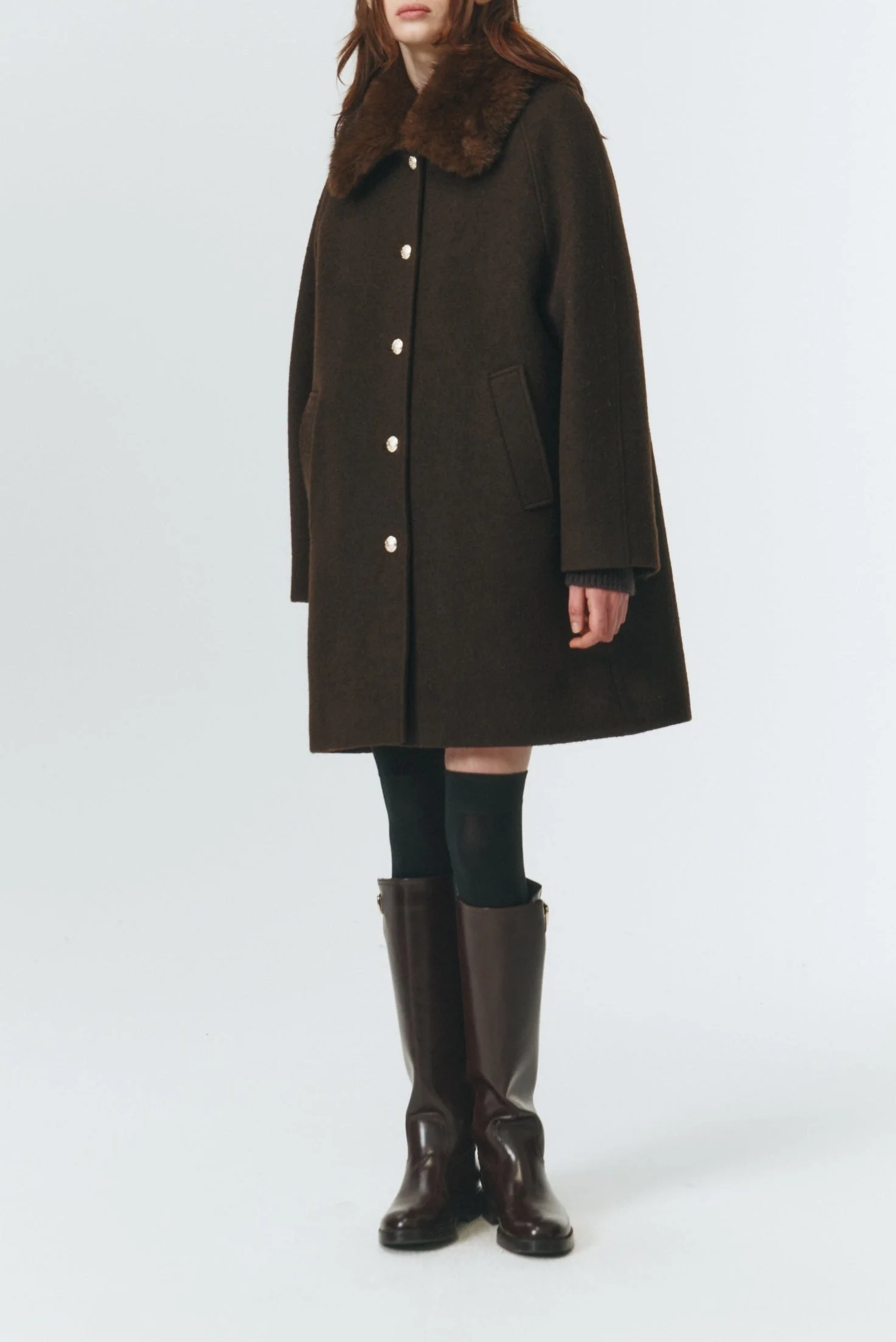 Dunst Boucle Wool Half Coat - Brown - Image 10