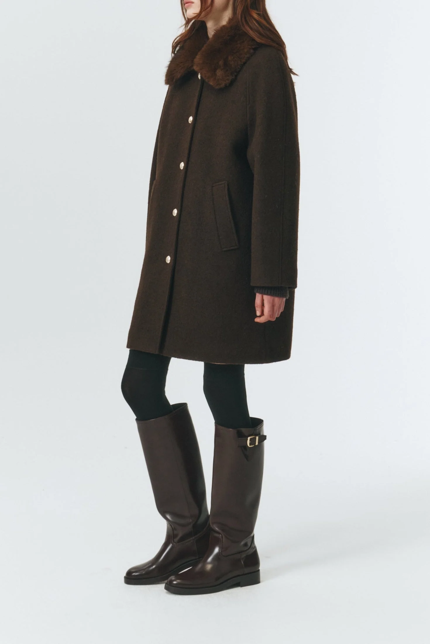Dunst Boucle Wool Half Coat - Brown - Image 11