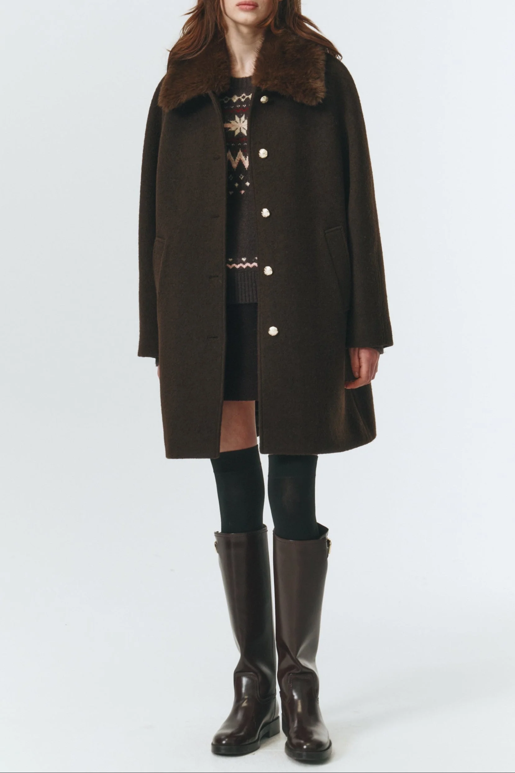Dunst Boucle Wool Half Coat - Brown - Image 12