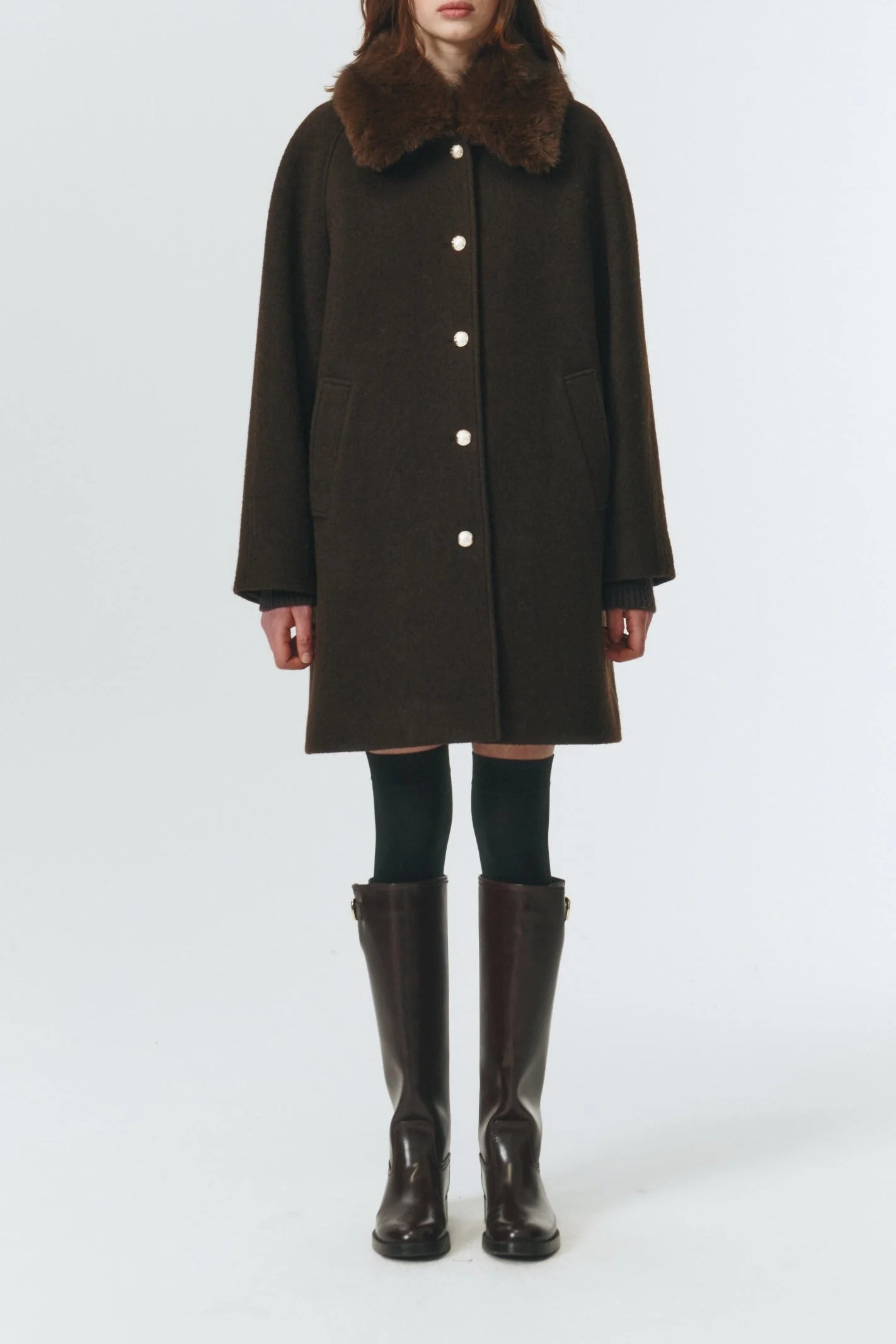 Dunst Boucle Wool Half Coat - Brown - Image 4