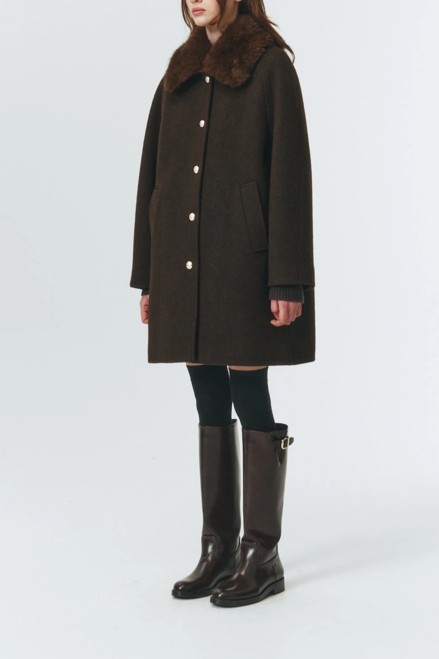 Dunst Boucle Wool Half Coat - Brown - Image 5
