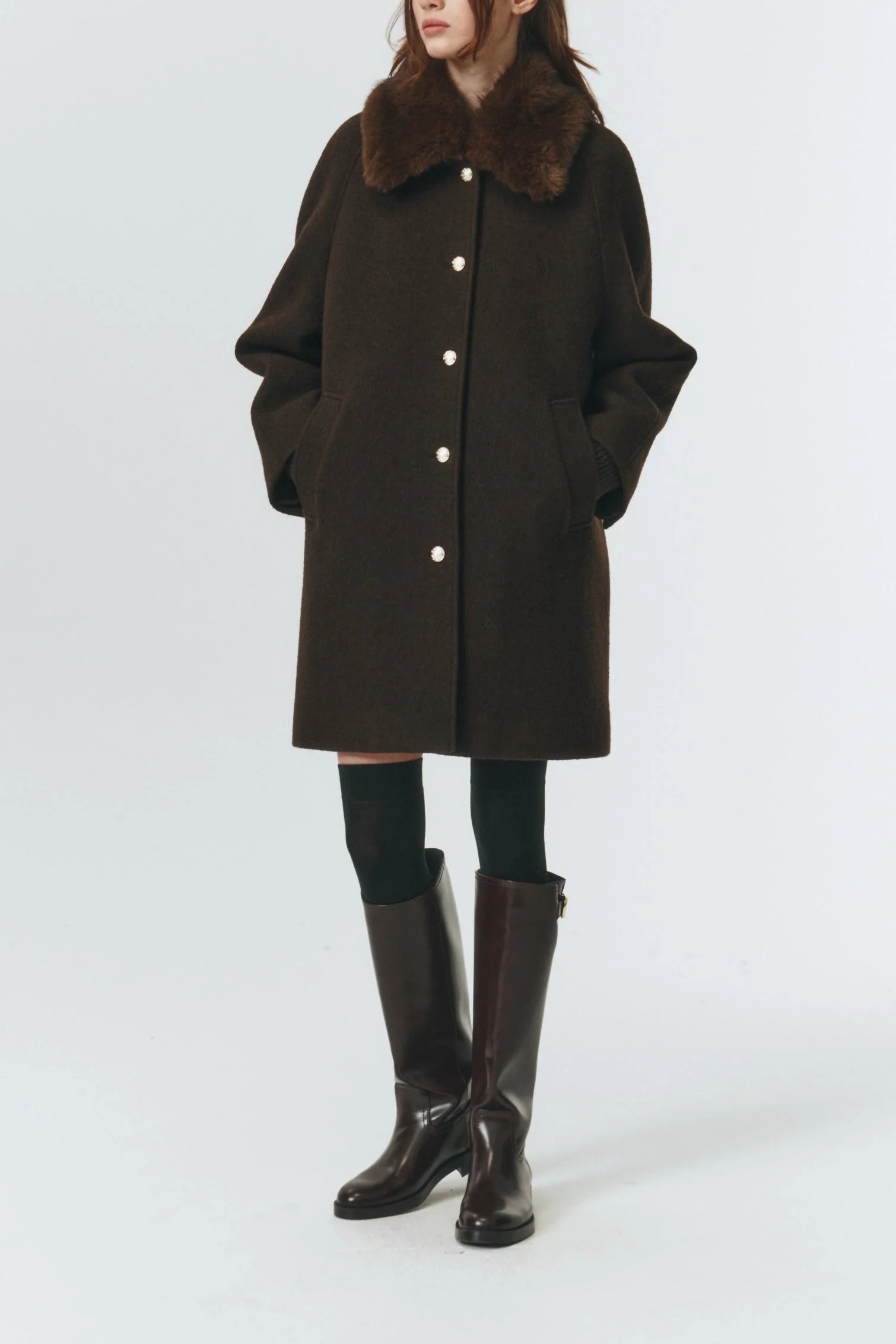 Dunst Boucle Wool Half Coat - Brown - Image 7