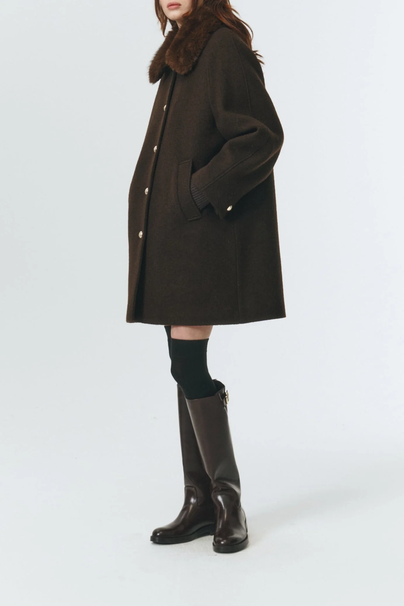 Dunst Boucle Wool Half Coat - Brown - Image 8