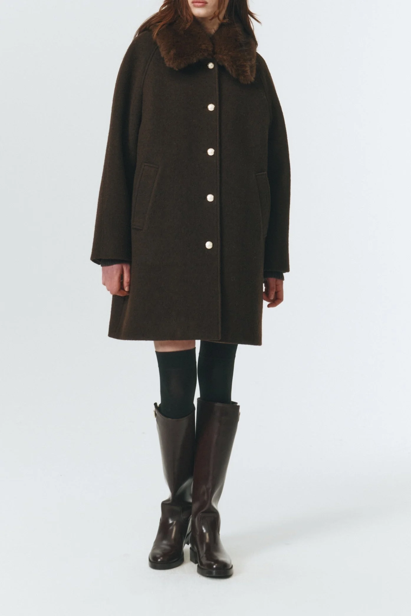Dunst Boucle Wool Half Coat - Brown - Image 9