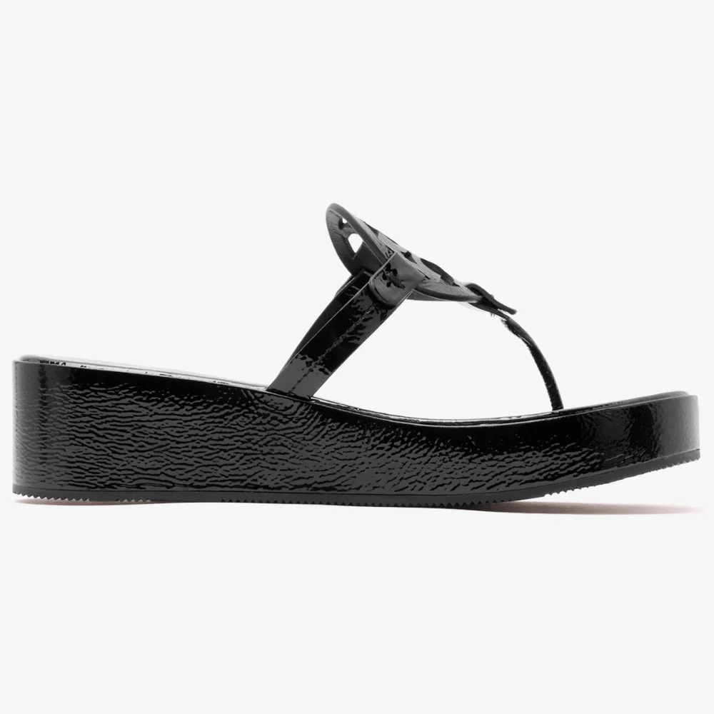 Tory Burch Miller Wedge 25mm Sandal - Perfect Black Patent