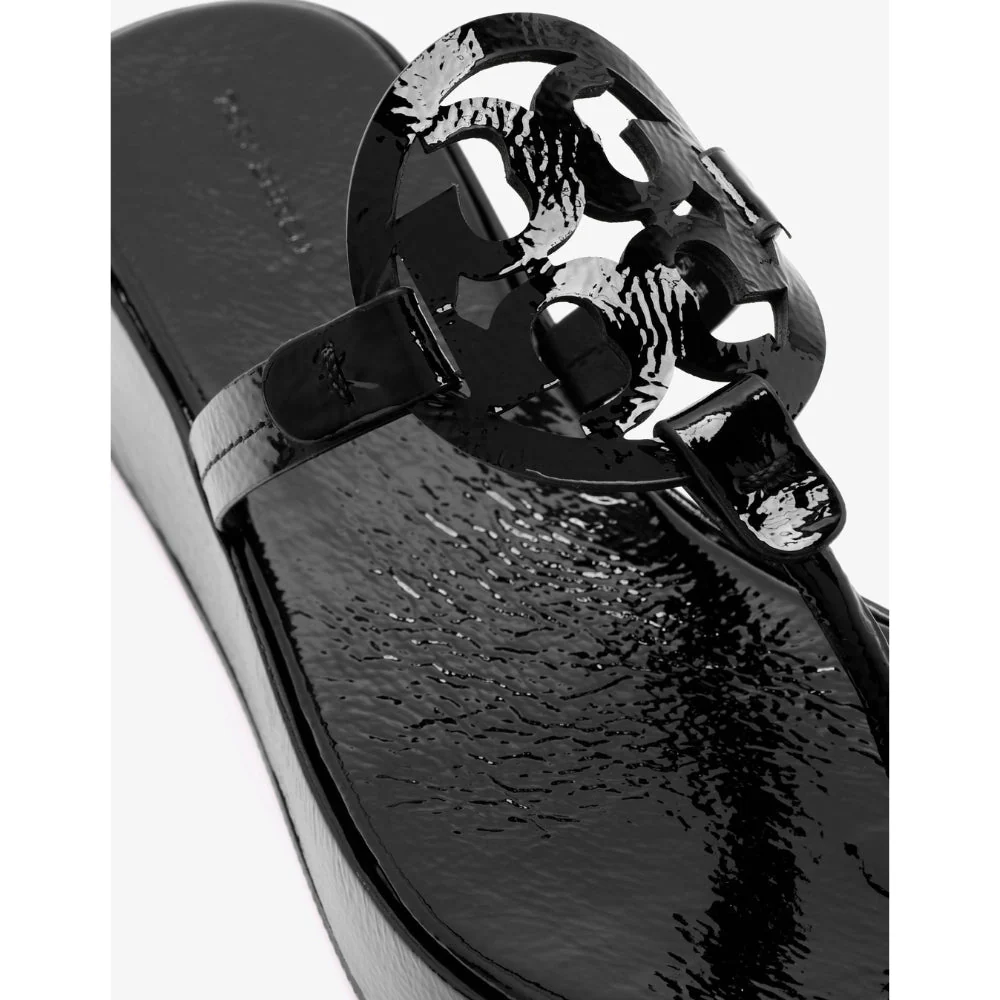 Tory Burch Miller Wedge 25mm Sandal - Perfect Black Patent - Image 2