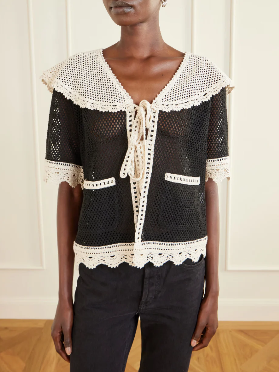 Sea NY Kendall Crochet Tie Front Top - Image 3
