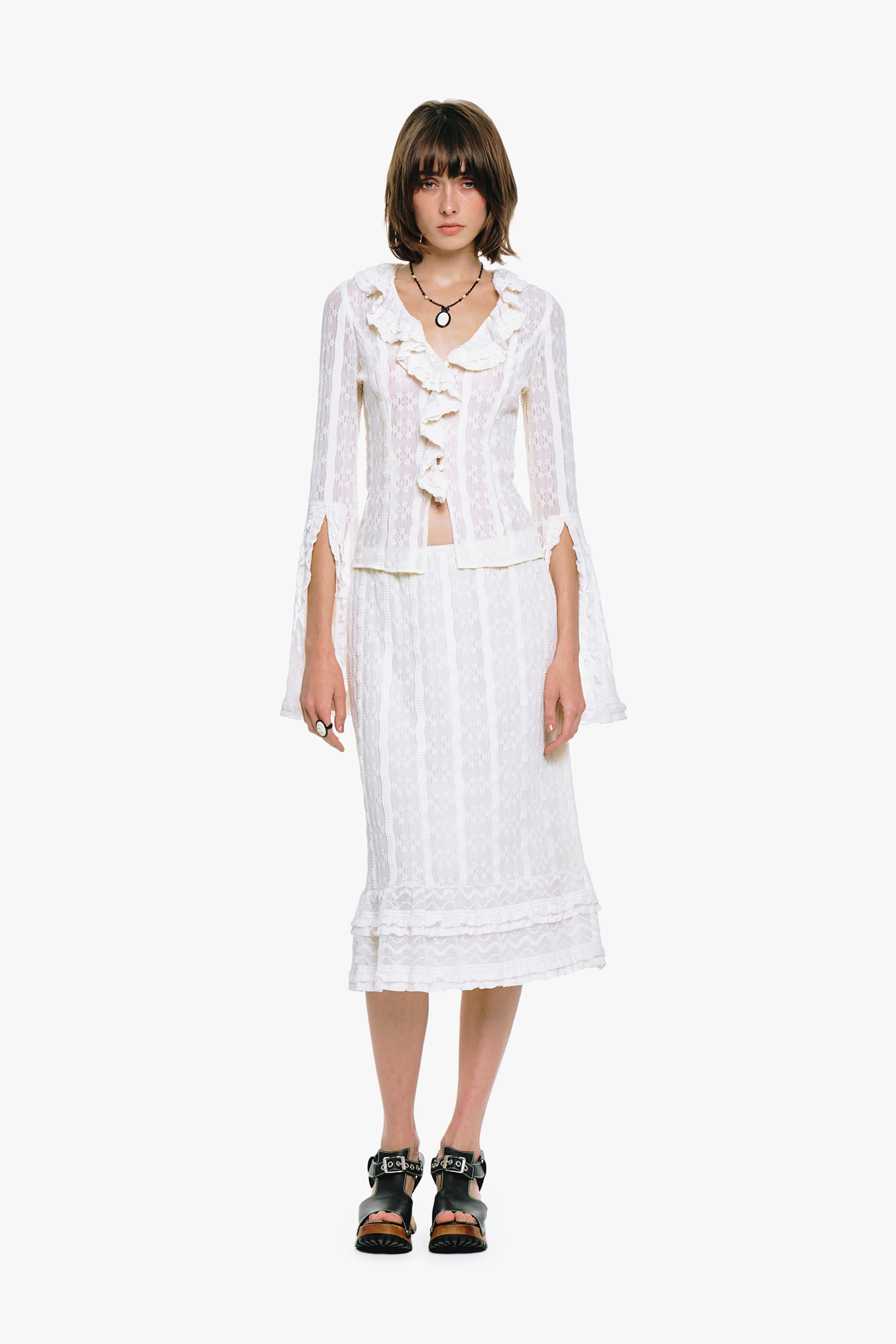 Anna Sui Floral Ruffle Stretch Lace Blouse - Image 3