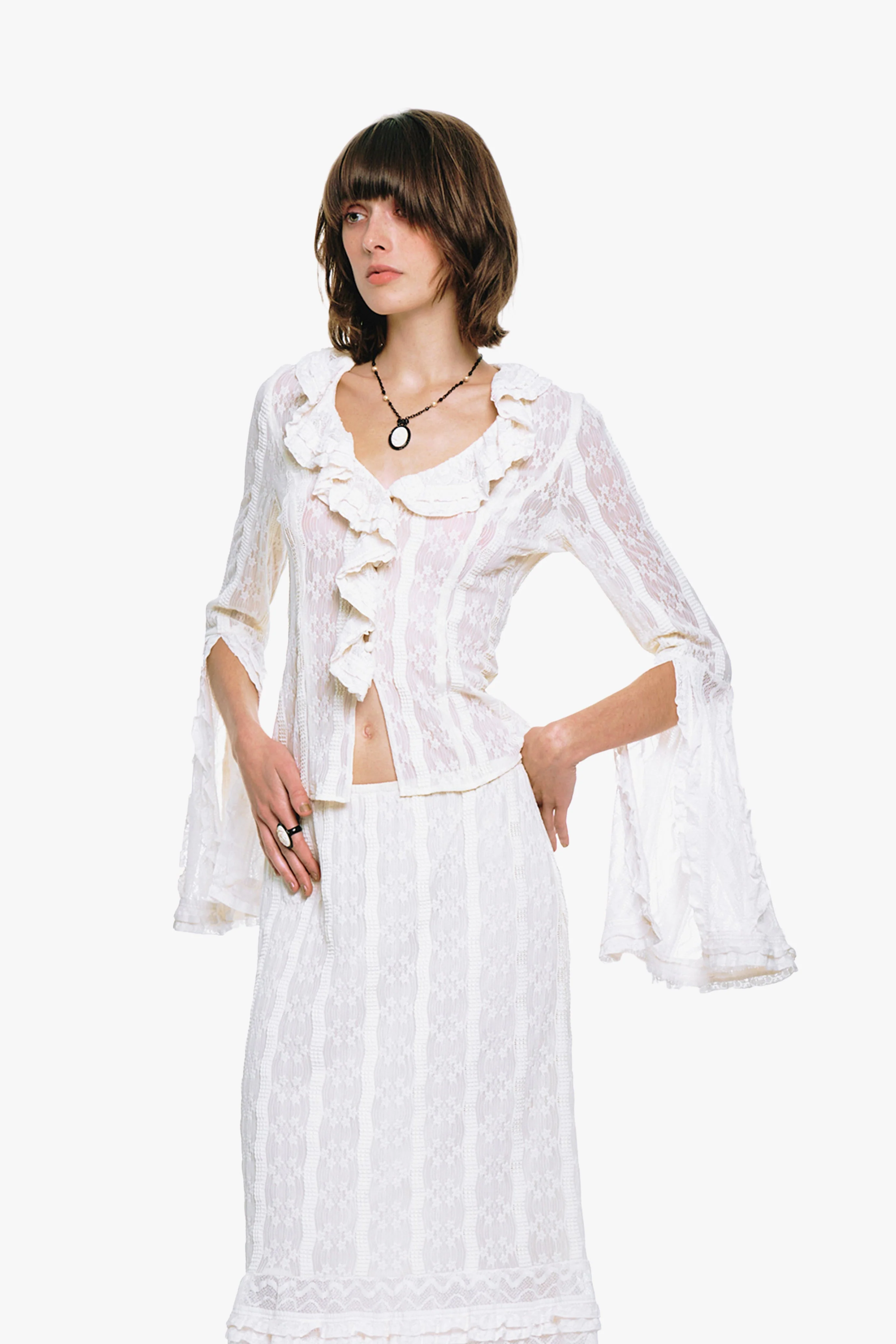 Anna Sui Floral Ruffle Stretch Lace Blouse - Image 4