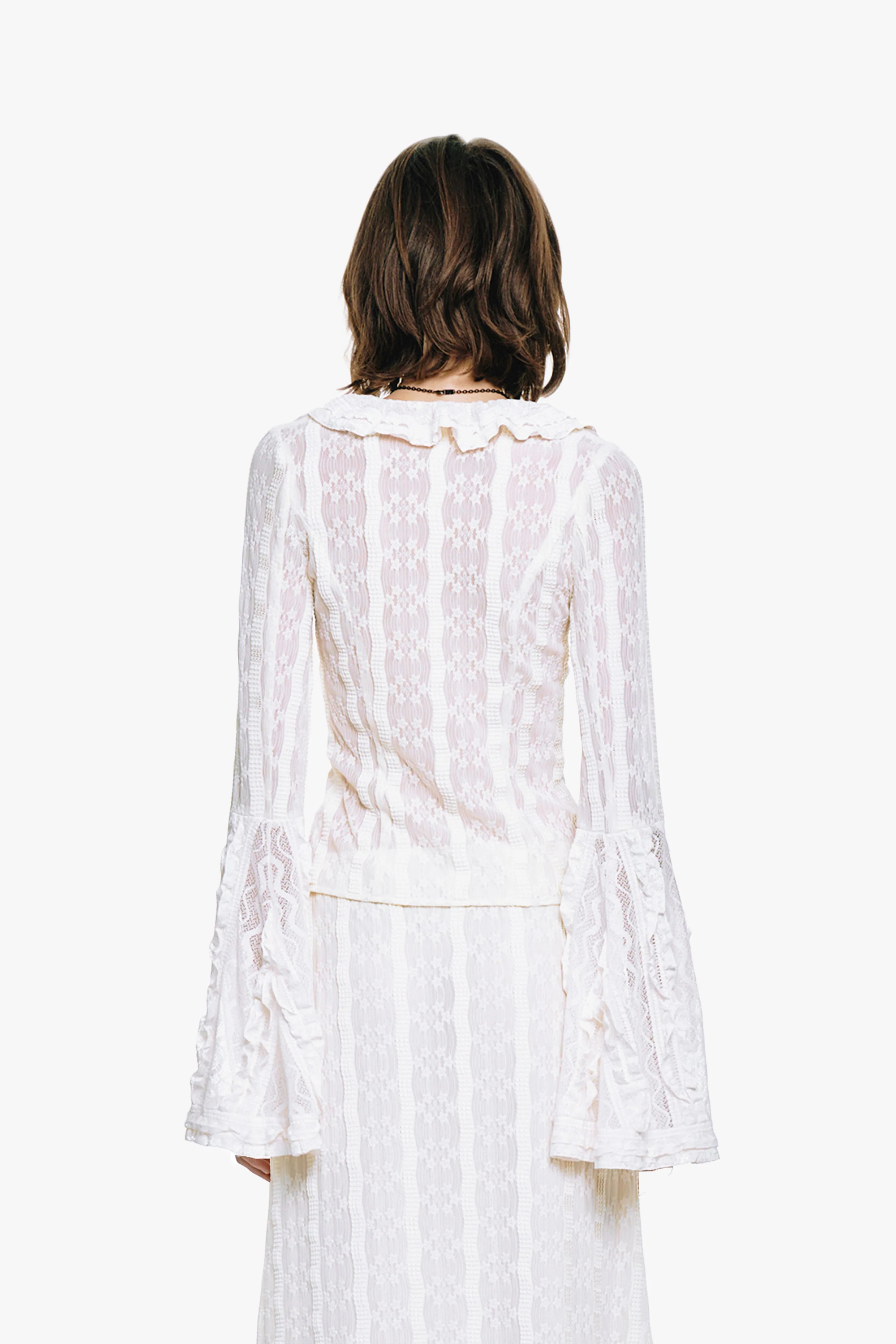 Anna Sui Floral Ruffle Stretch Lace Blouse - Image 5