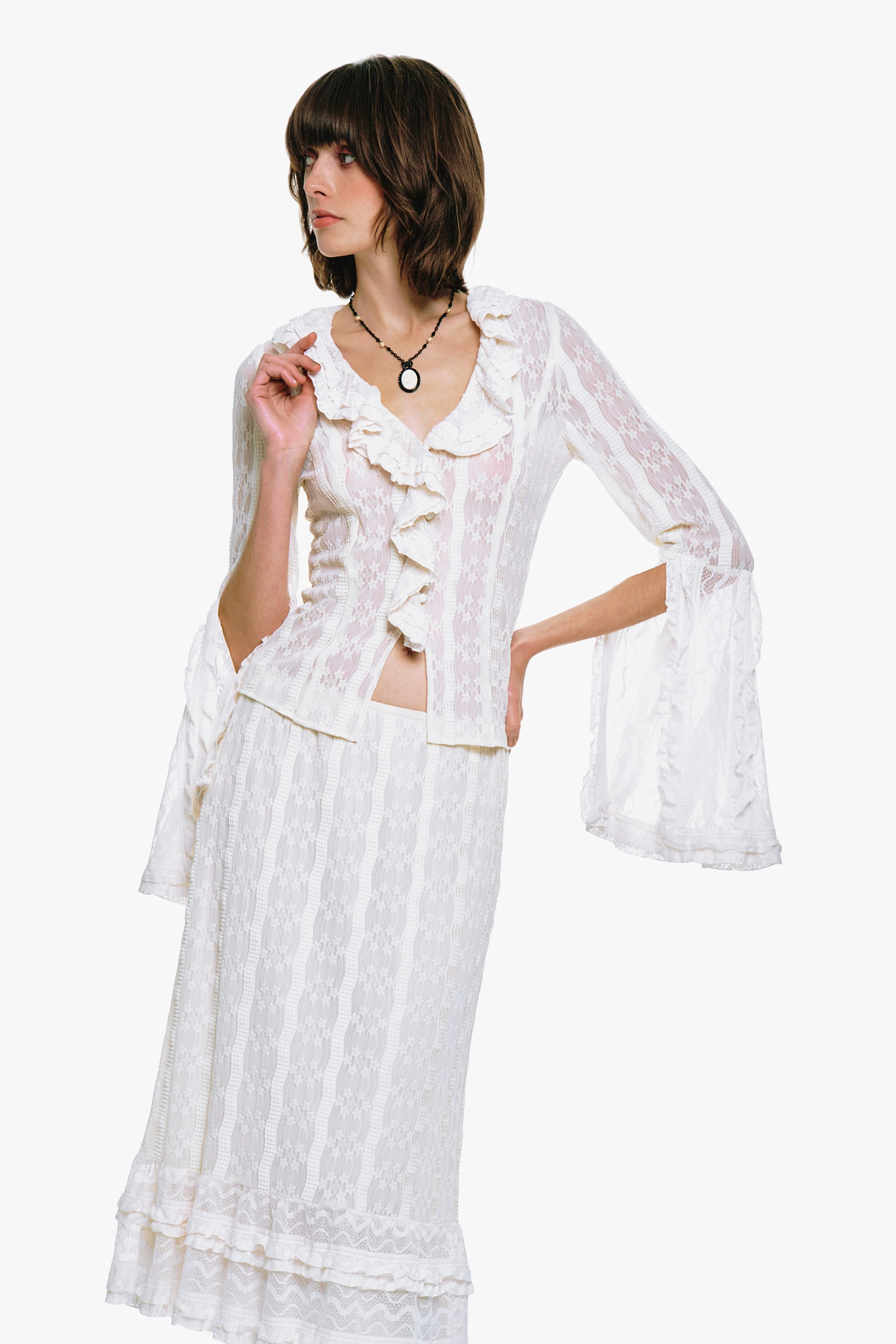 Anna Sui Floral Ruffle Stretch Lace Blouse - Image 6