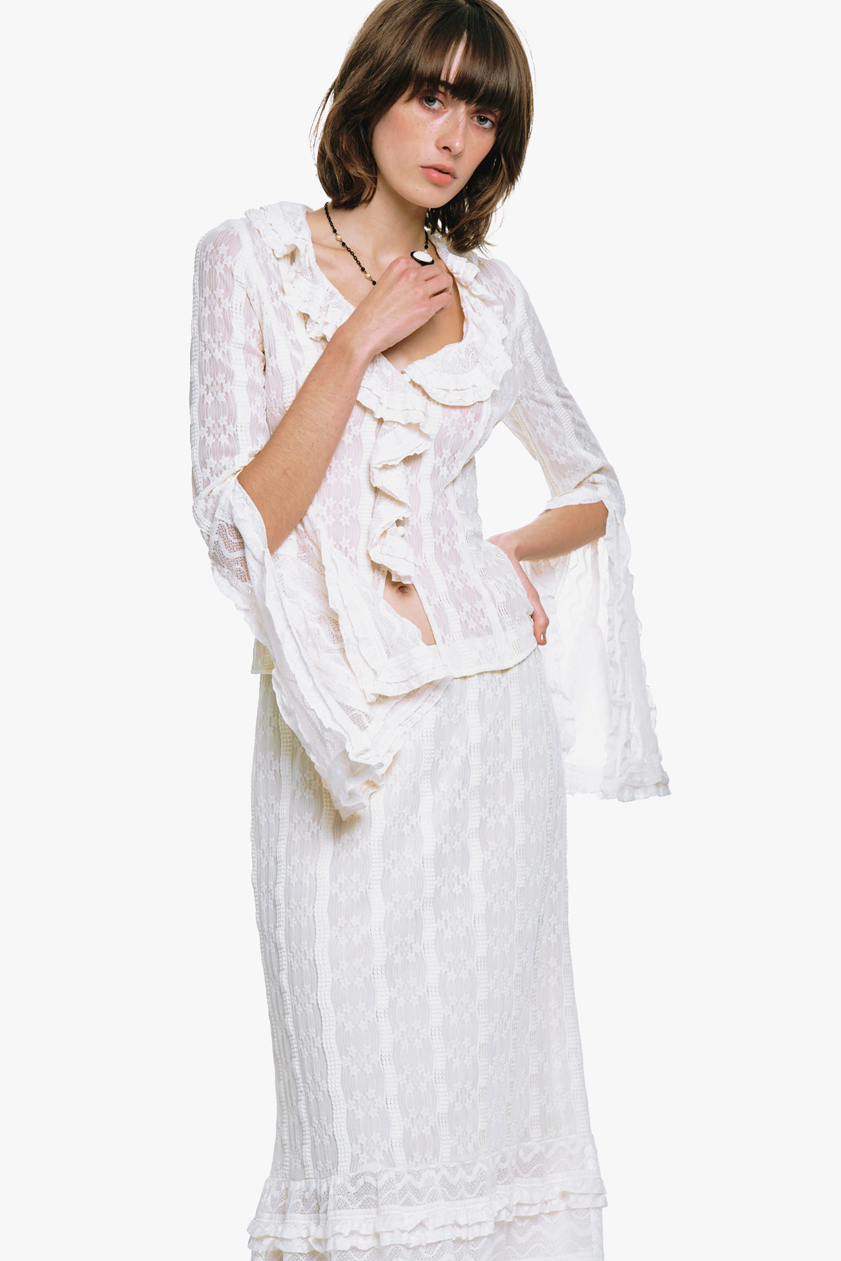 Anna Sui Floral Ruffle Stretch Lace Blouse - Image 8