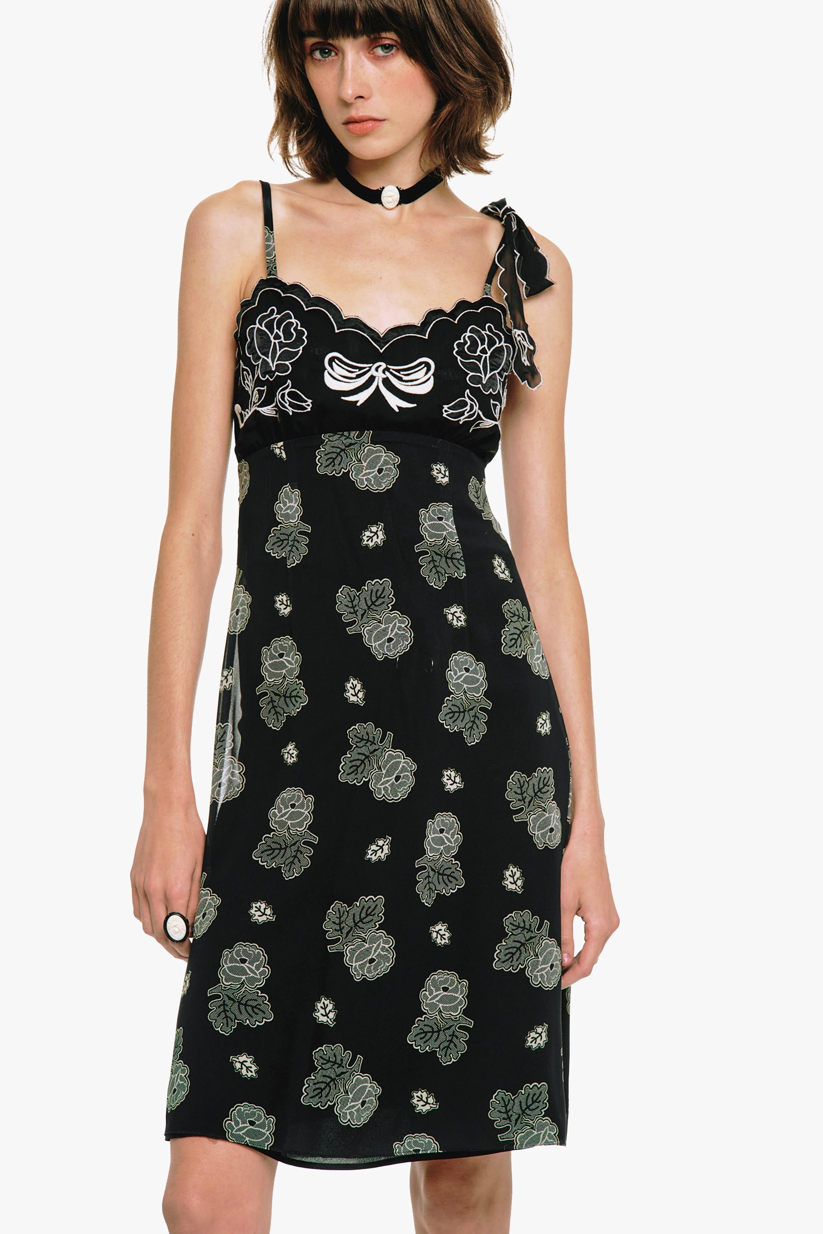Anna Sui Sketch Roses Chiffon Embroidery Slip Dress - Image 4