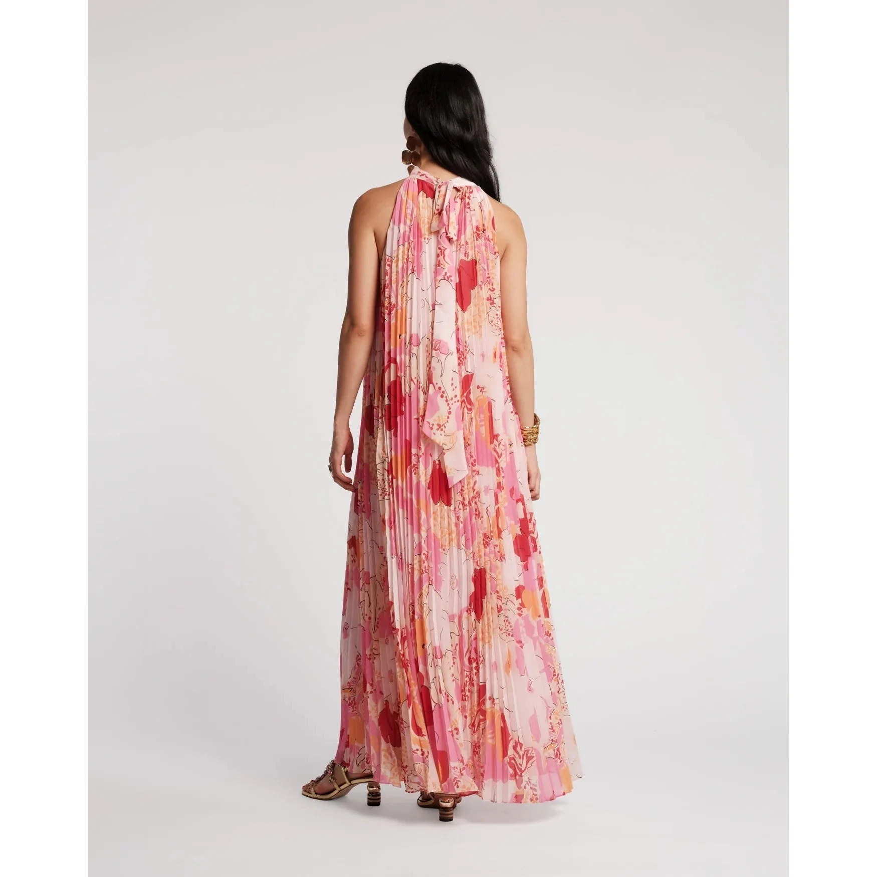 Frances Valentine Slim Pleated Maxi Dress Wild Tulip Poly - Pink/Multi - Image 2