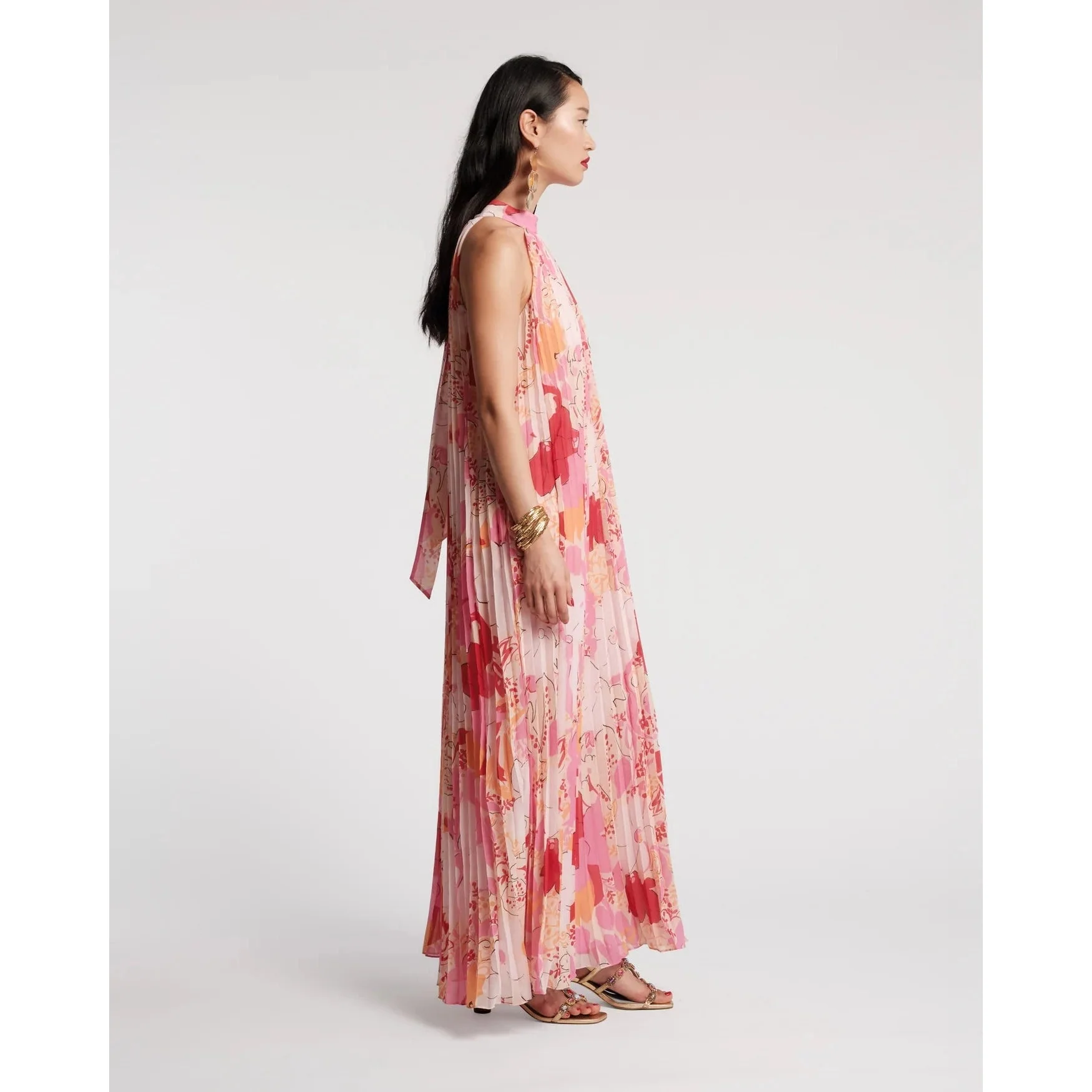 Frances Valentine Slim Pleated Maxi Dress Wild Tulip Poly - Pink/Multi - Image 3