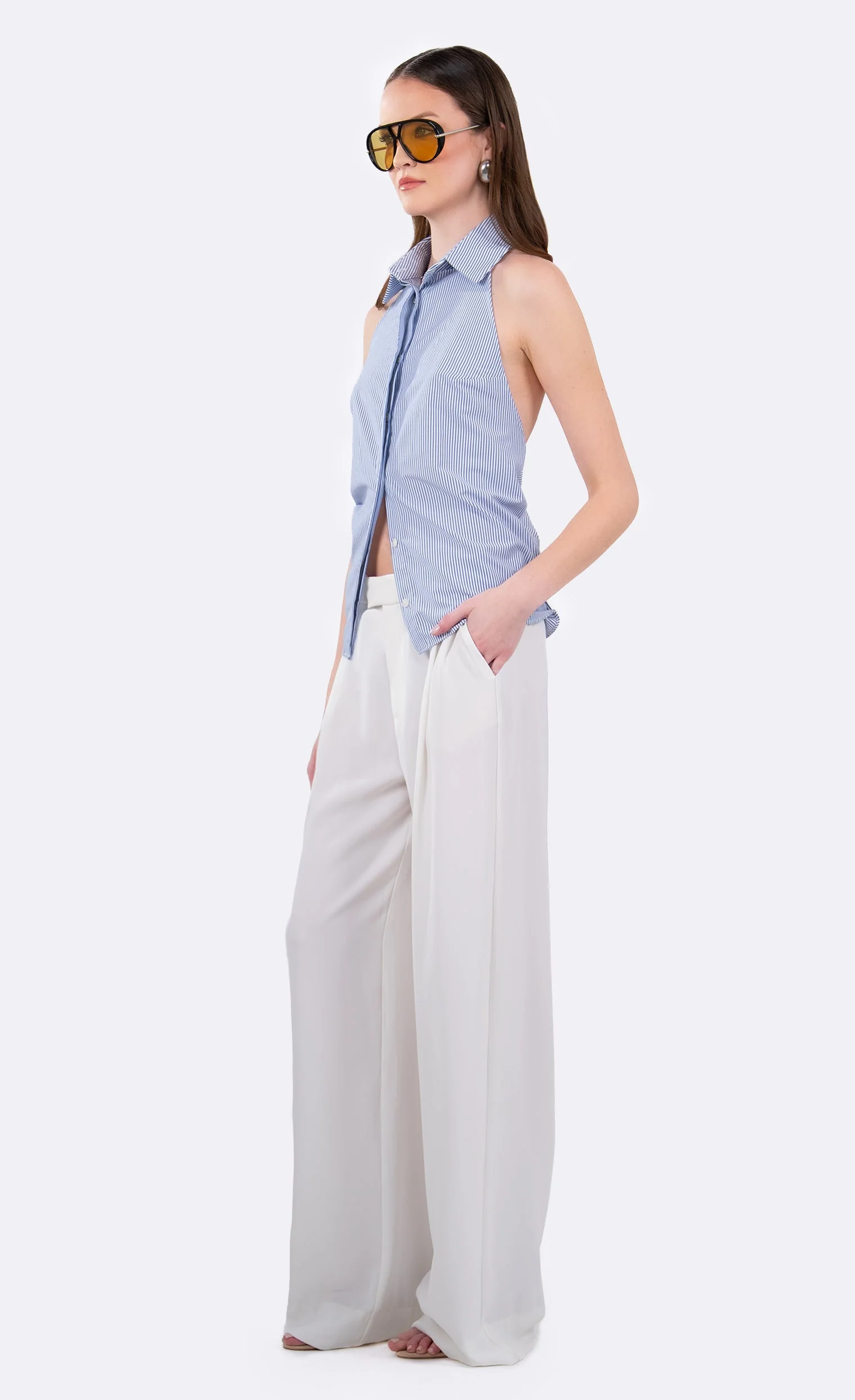 Nonchalant Label Pamela Top - Blue/White Stripe - Image 2