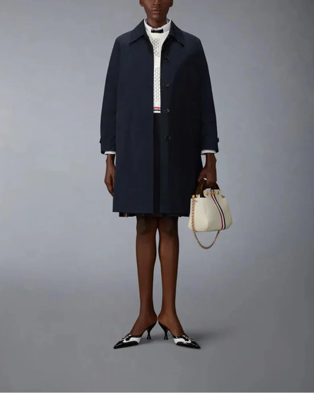 Thom Browne Cotton Pointelle Stitch Hector RWB Tee - White - Image 4