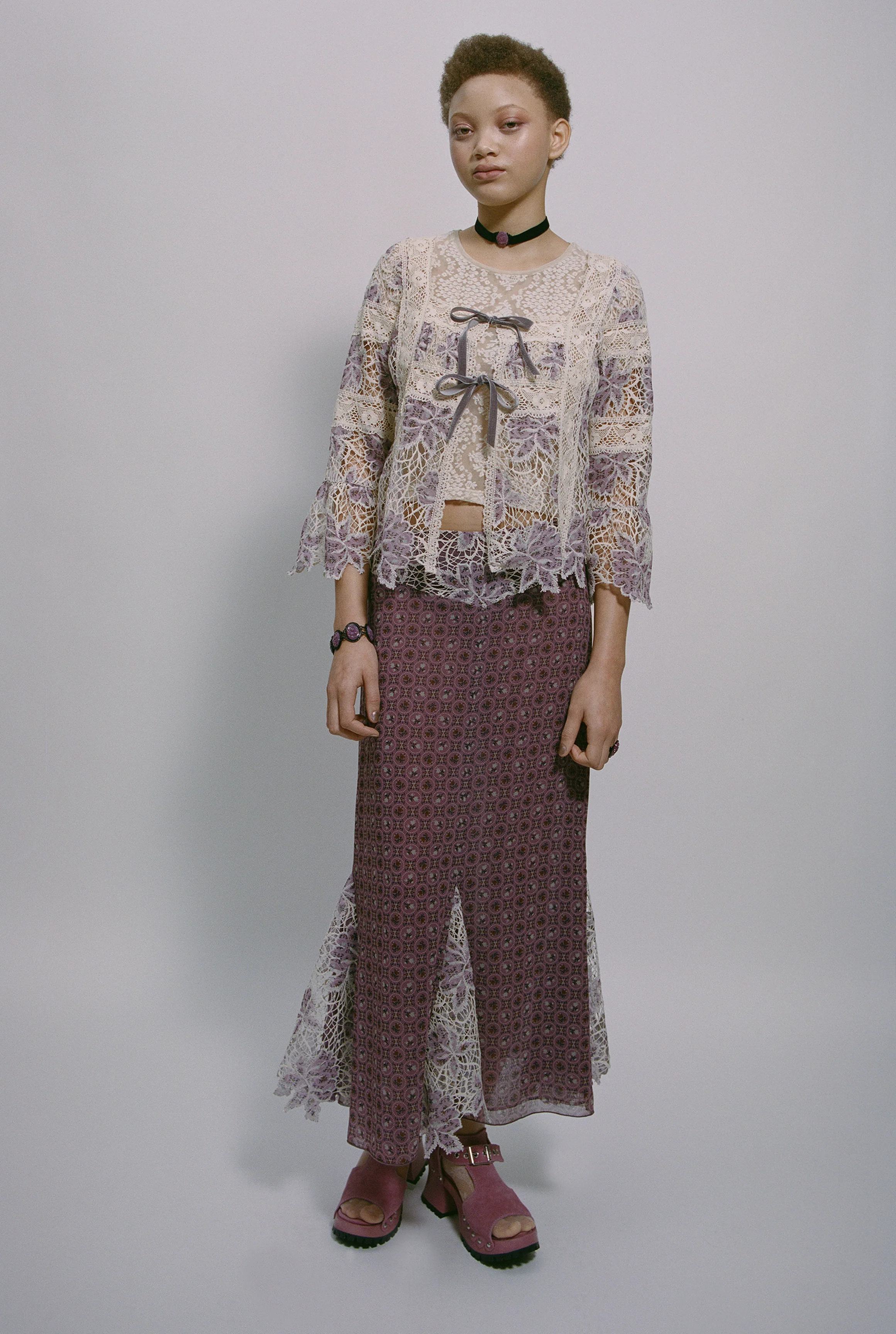 Anna Sui Medallion Floral Lace Tie Blouse - Image 10