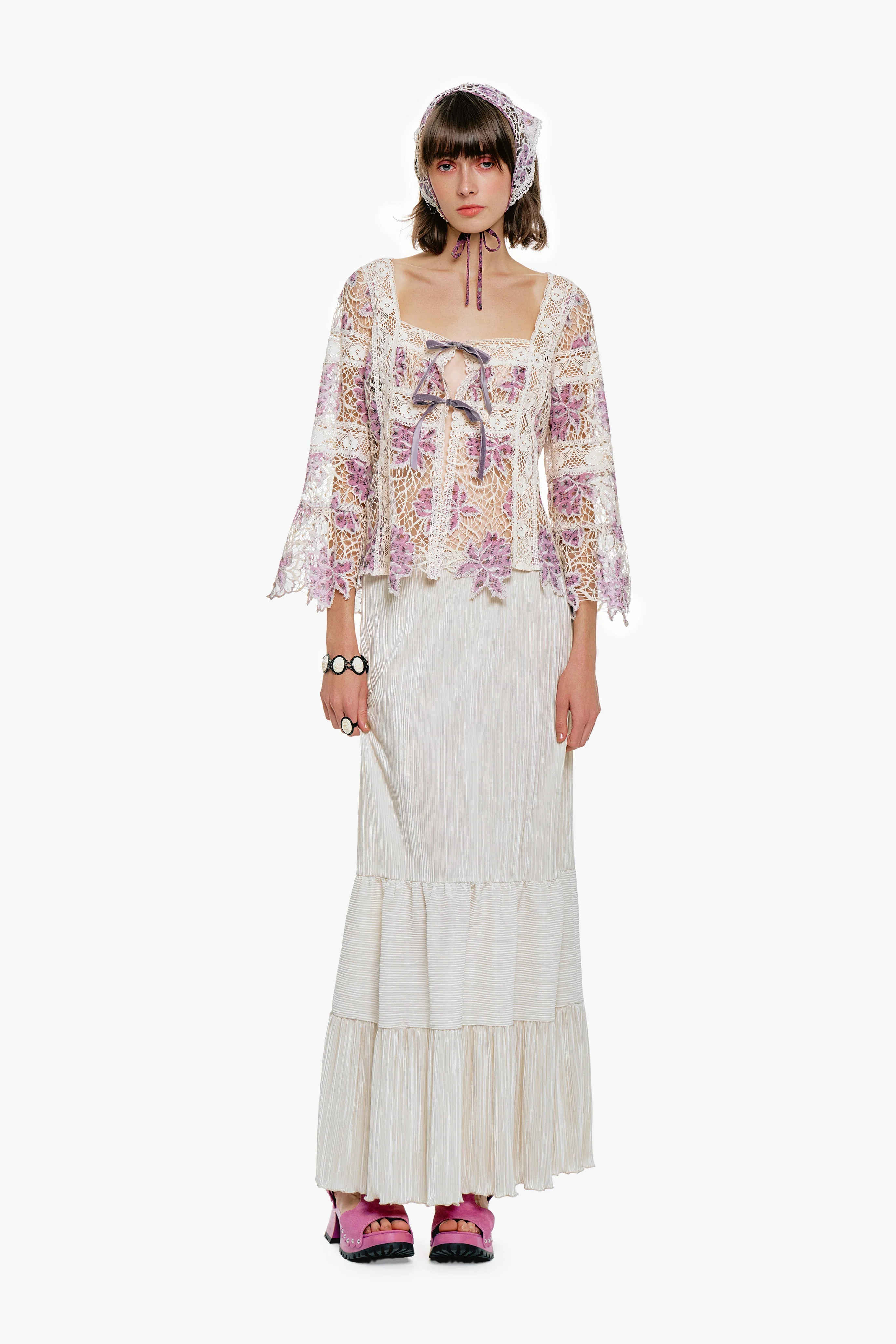 Anna Sui Medallion Floral Lace Tie Blouse - Image 3