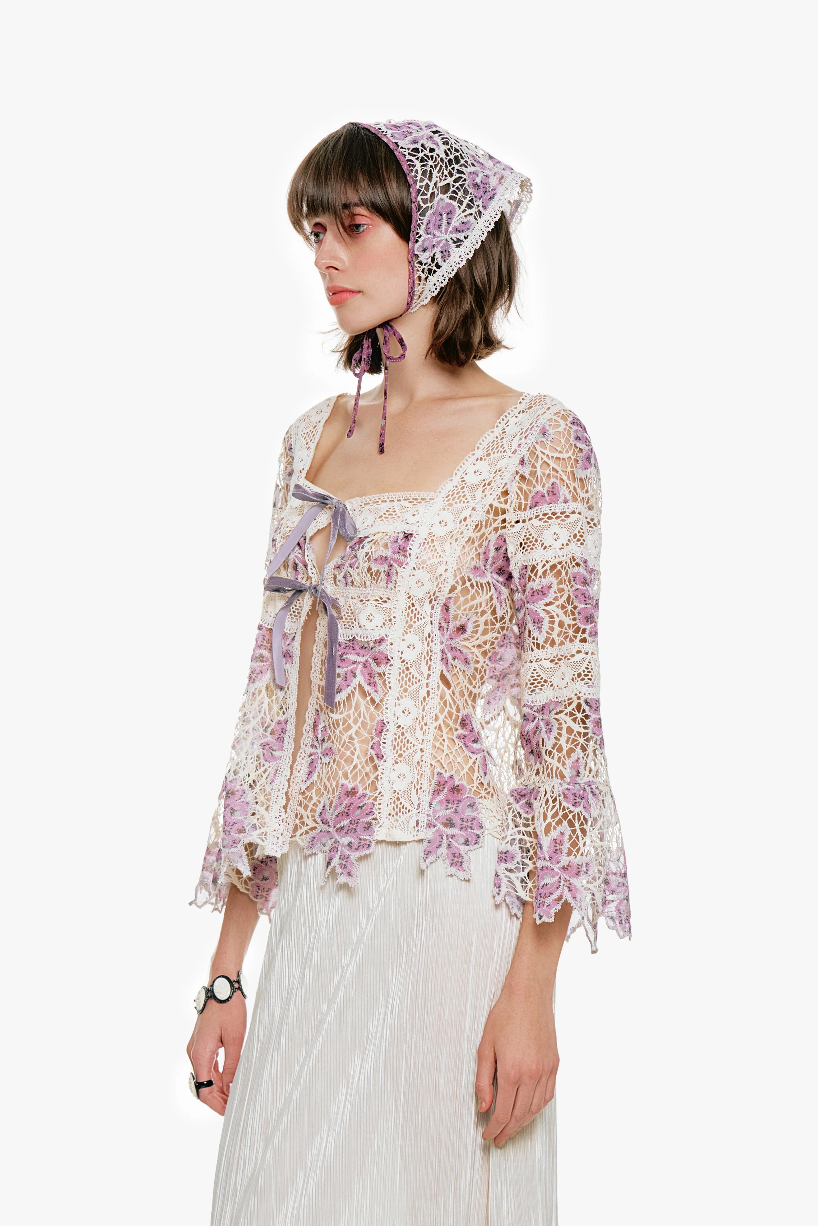 Anna Sui Medallion Floral Lace Tie Blouse - Image 4