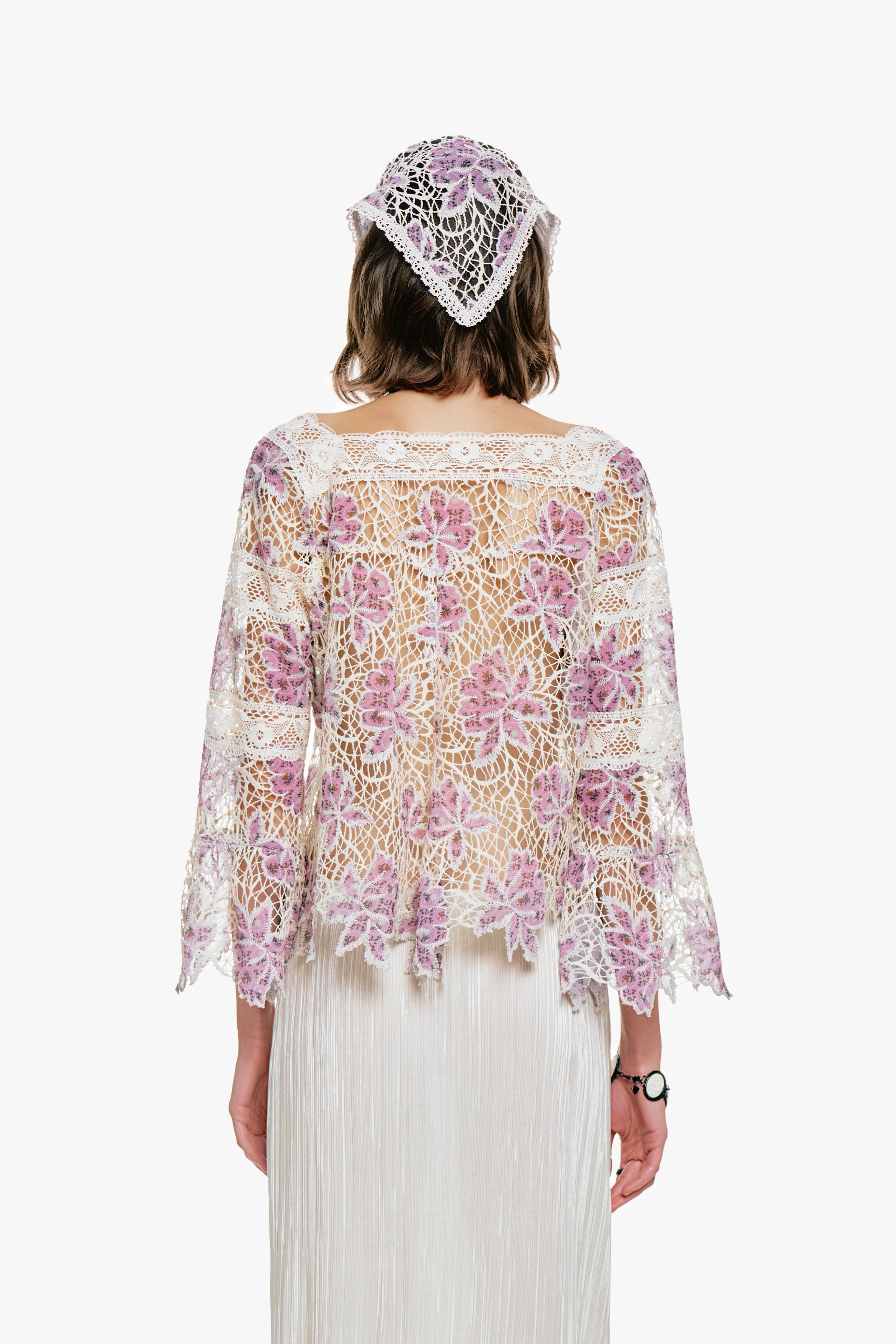 Anna Sui Medallion Floral Lace Tie Blouse - Image 5