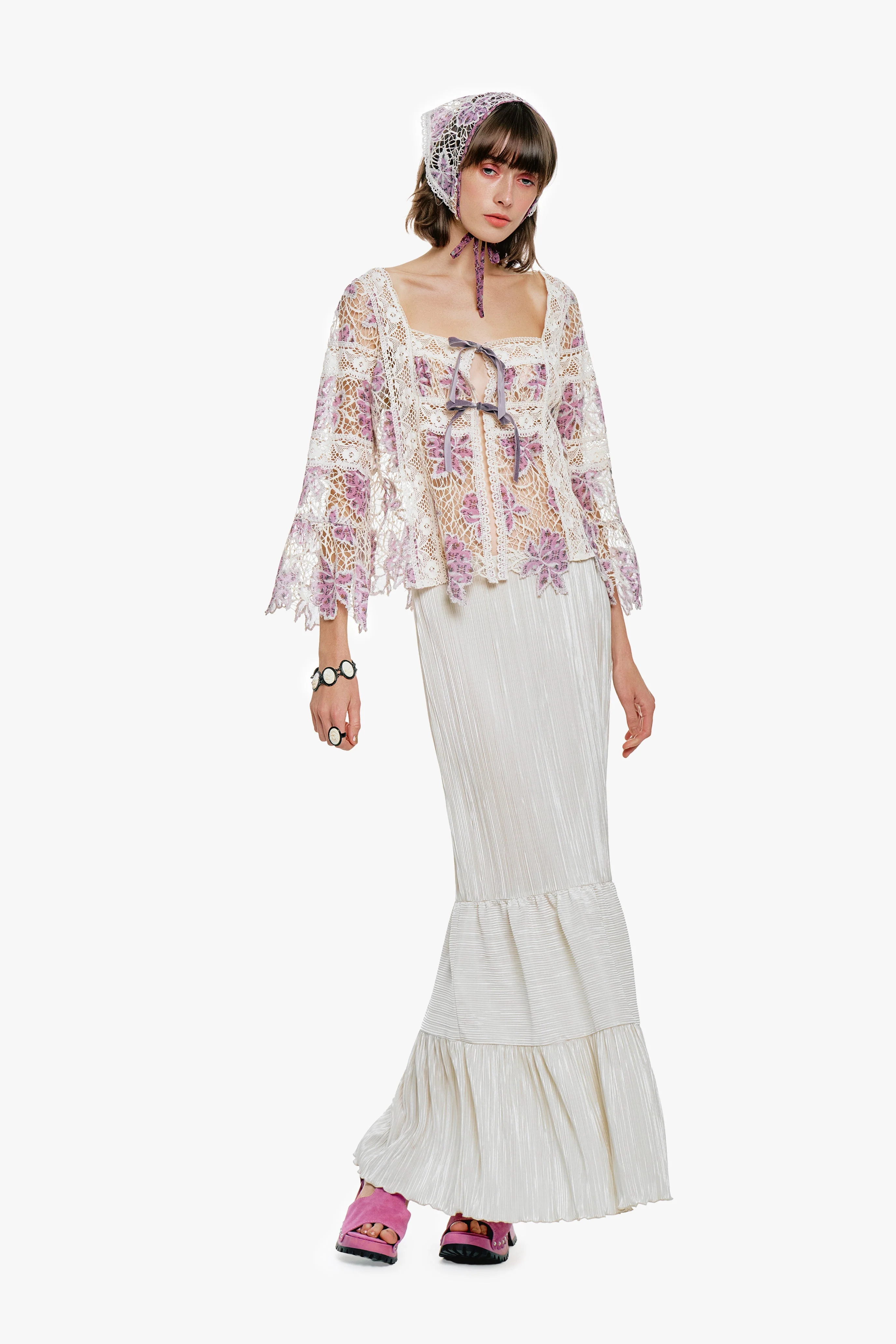 Anna Sui Medallion Floral Lace Tie Blouse - Image 7