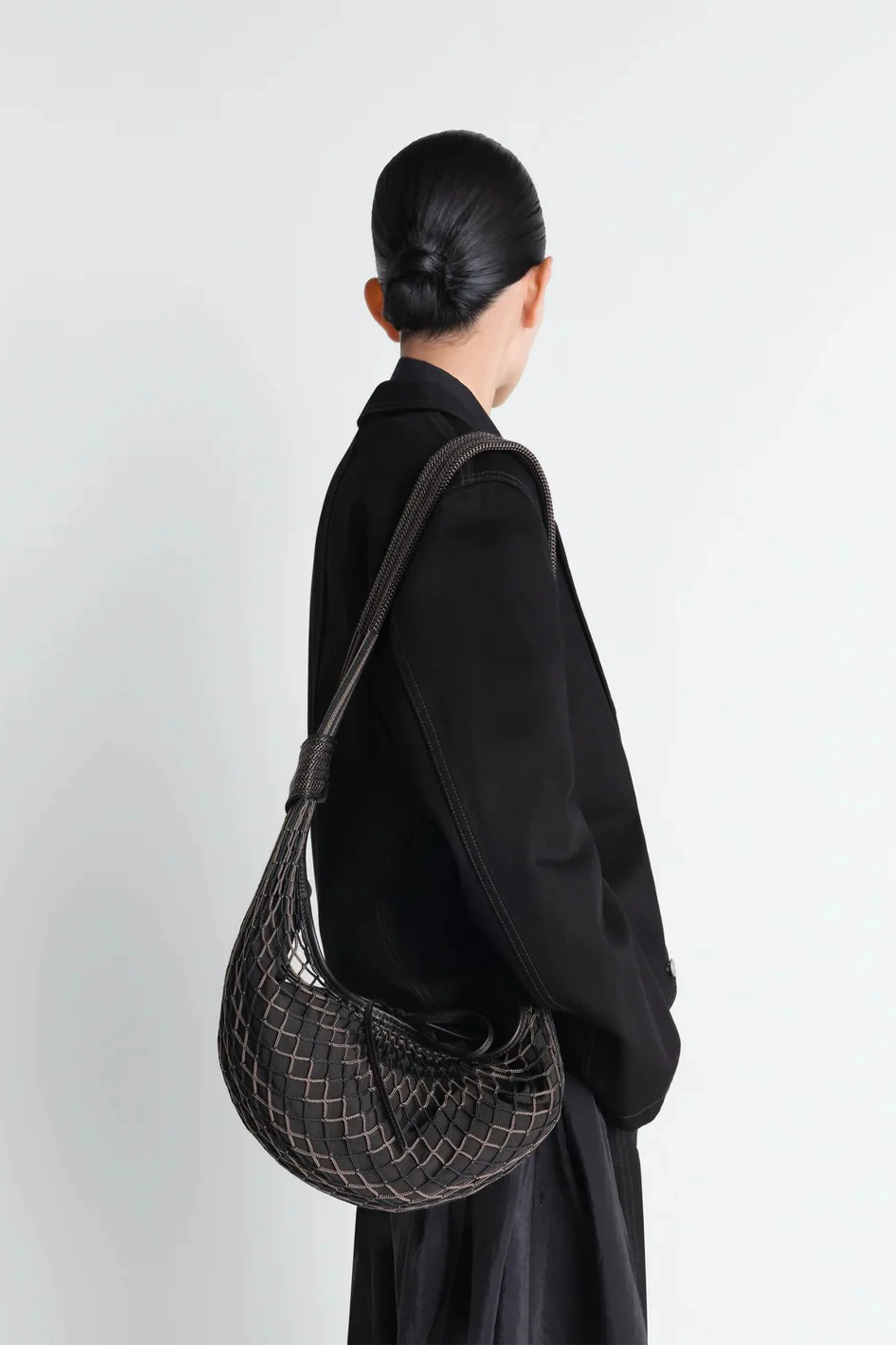 Lemaire Croissant Filt Bag Chevron Marron Glac/ Black - Image 5