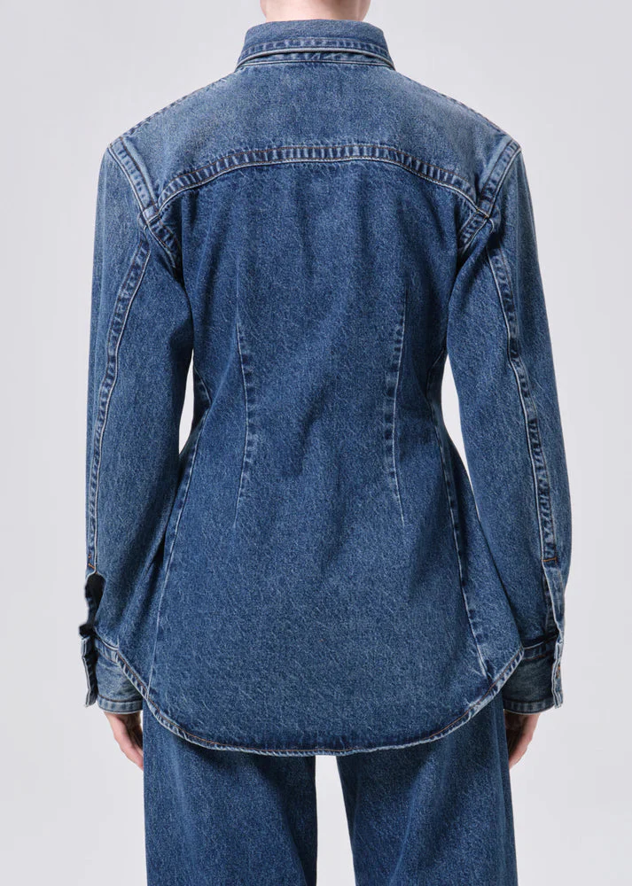 AGOLDE Wilma Denim Jean Shirt - Marbled Dark Indigo - Image 2