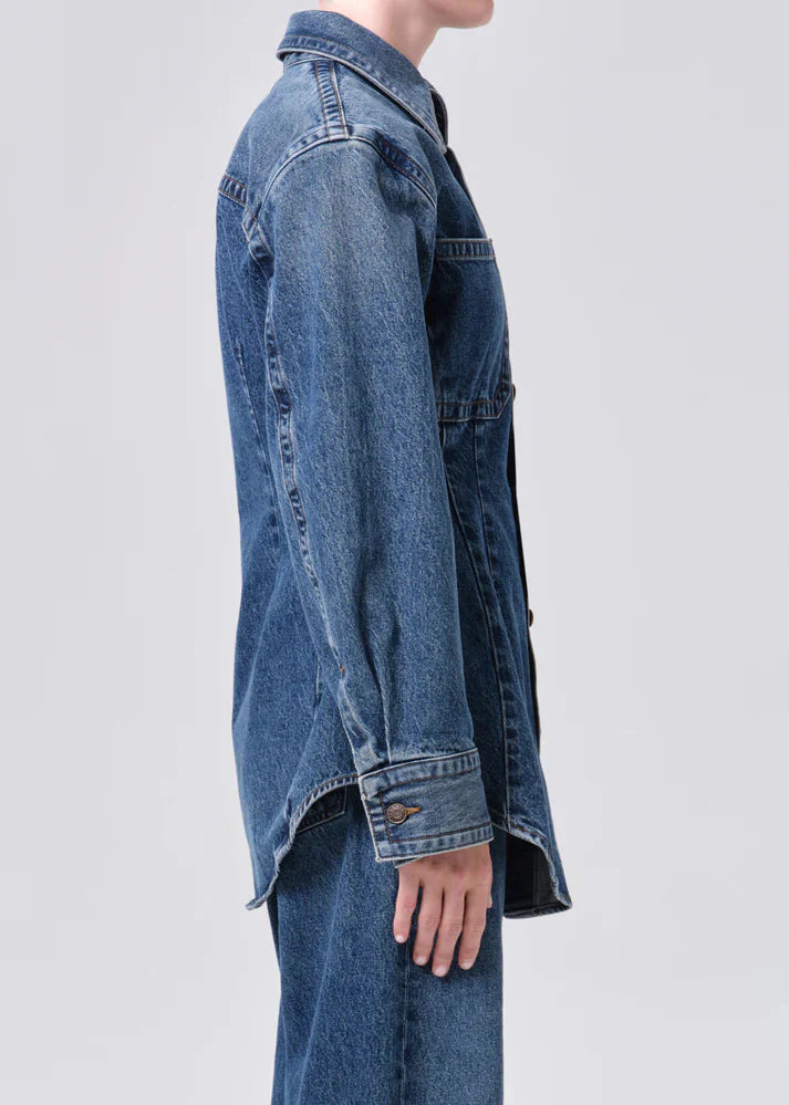 AGOLDE Wilma Denim Jean Shirt - Marbled Dark Indigo - Image 3