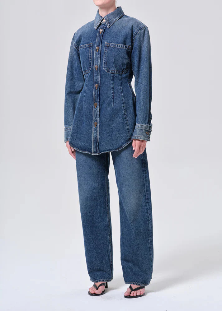 AGOLDE Wilma Denim Jean Shirt - Marbled Dark Indigo - Image 4