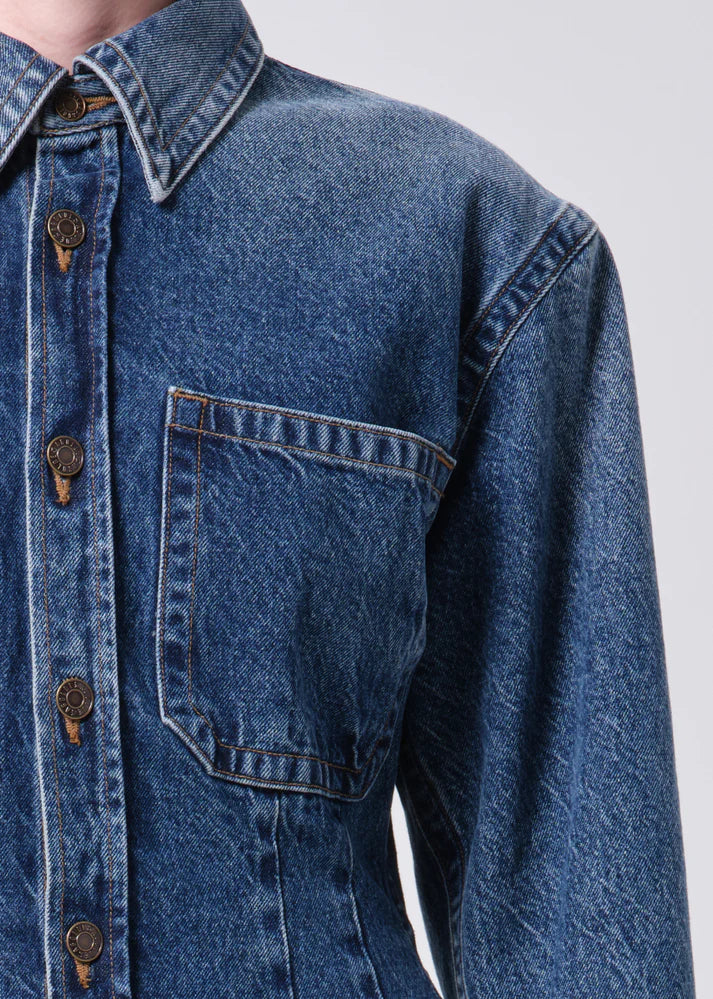 AGOLDE Wilma Denim Jean Shirt - Marbled Dark Indigo - Image 5