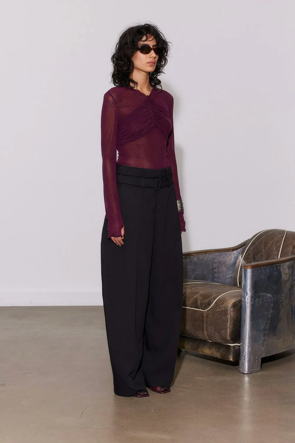 SAEMDI Bordeaux Mesh With Draping Top - Plum - Image 3