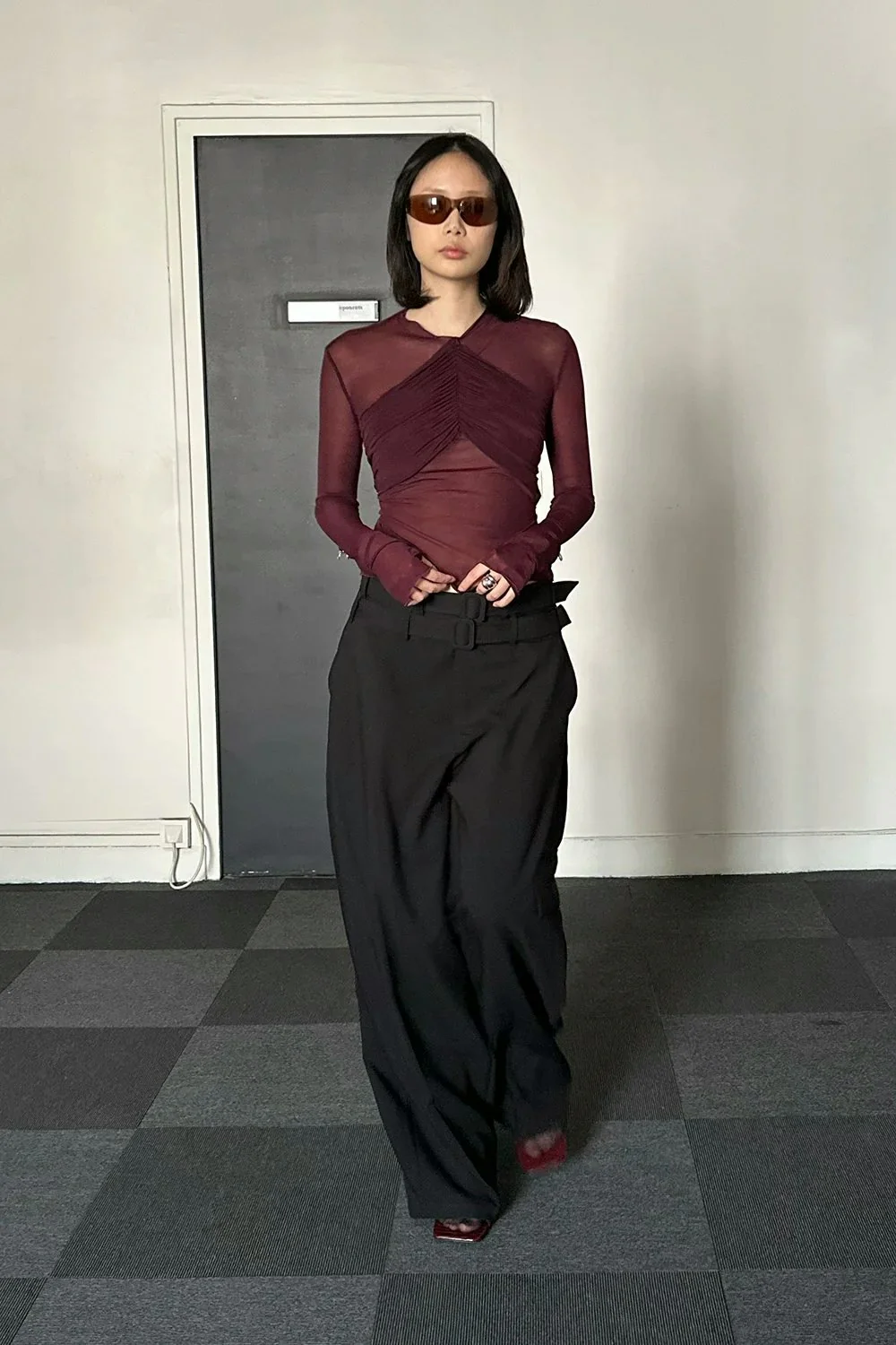 SAEMDI Bordeaux Mesh With Draping Top - Plum - Image 6