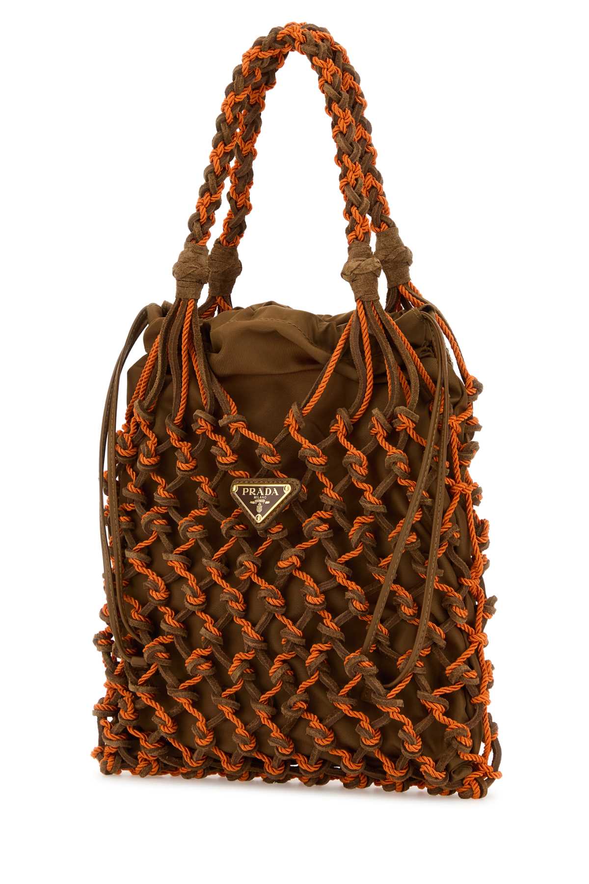 Prada Two-Tone Mesh Tote Bag - Cacao/Orange - Image 2