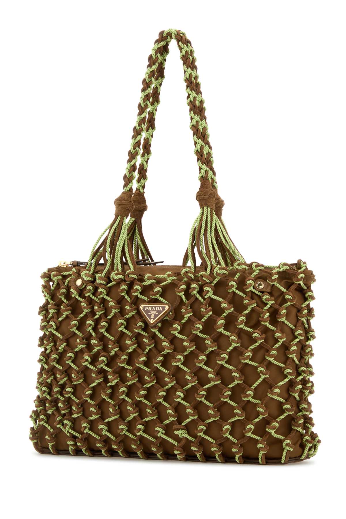 Prada Two-Tone Mesh Shopping Bag - CACAO+PRATO - Image 2