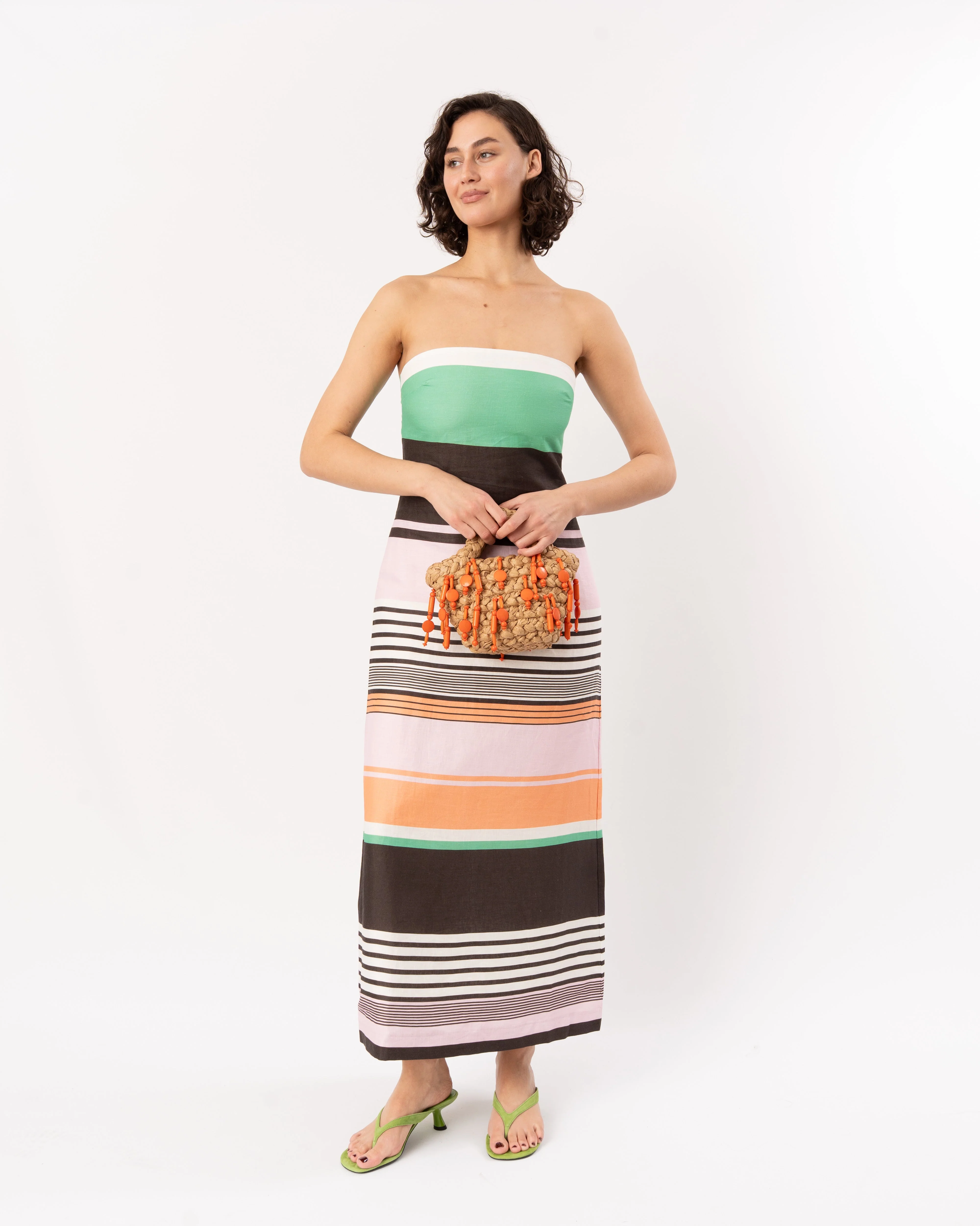 ROAME Frieda Strapless Midi Dress - Tango Stripe - Image 2