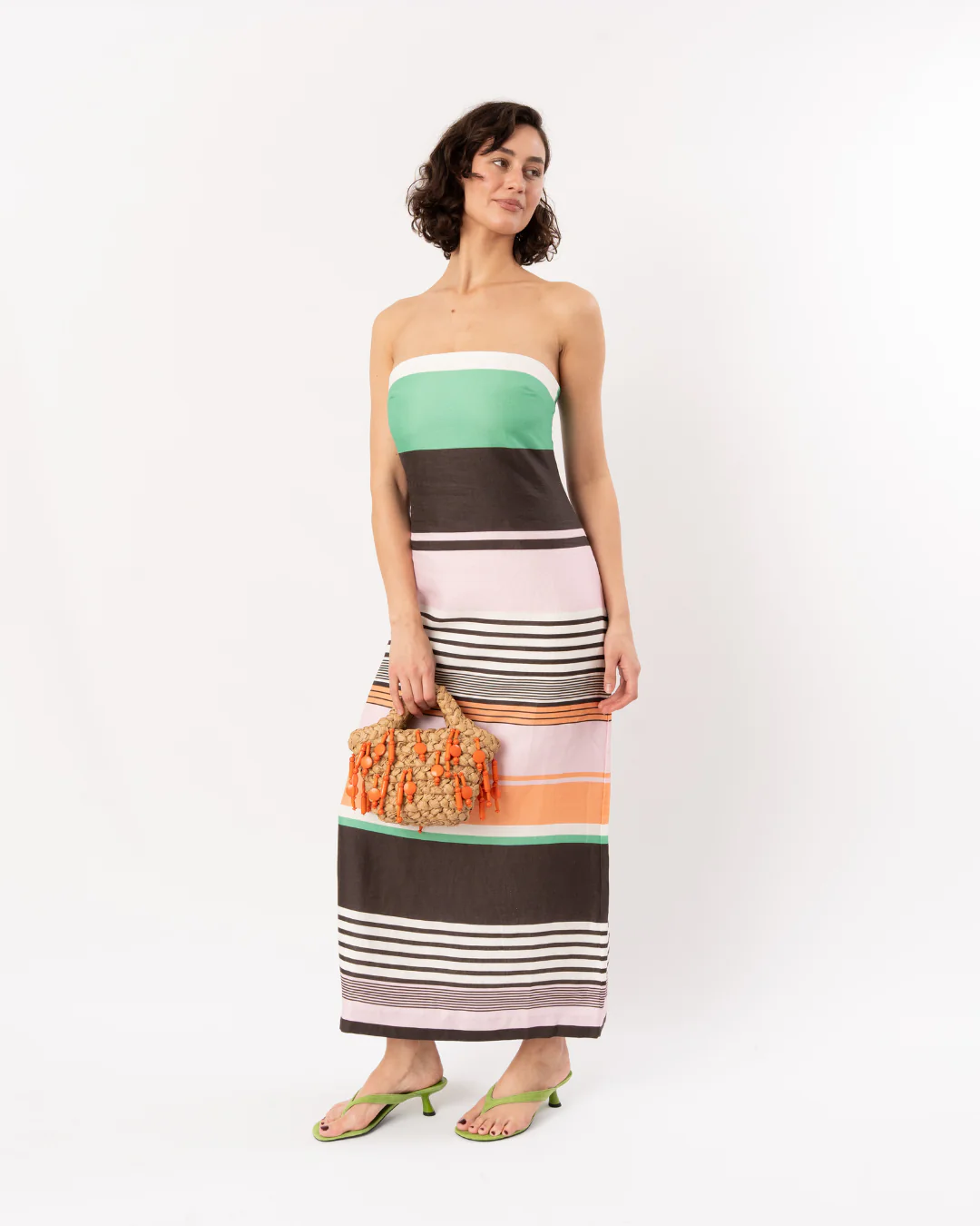 ROAME Frieda Strapless Midi Dress - Tango Stripe - Image 3