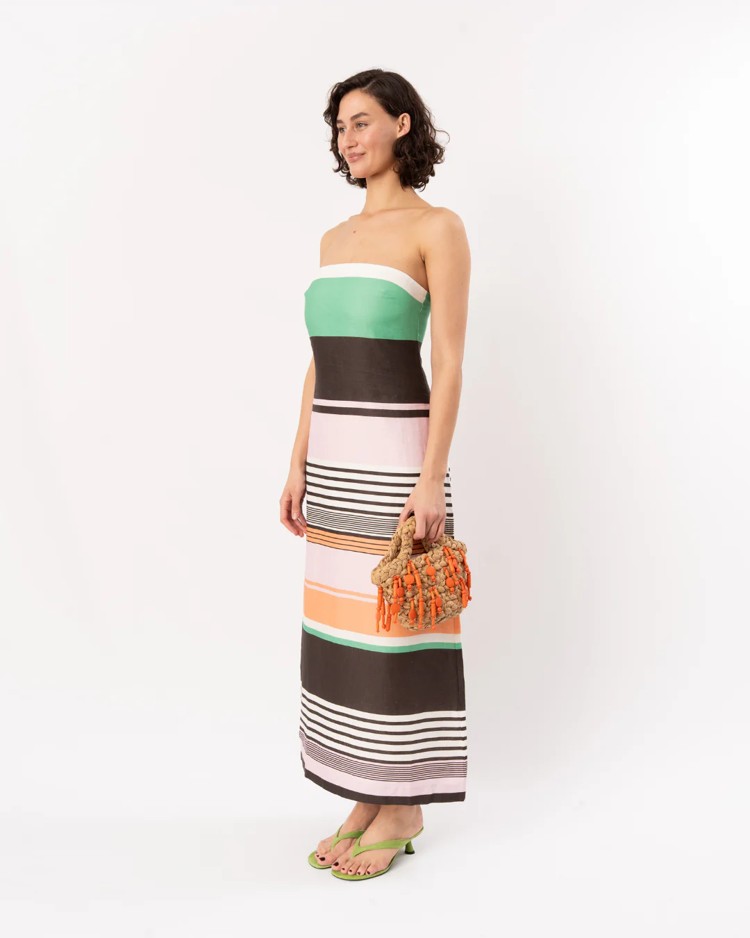 ROAME Frieda Strapless Midi Dress - Tango Stripe - Image 4