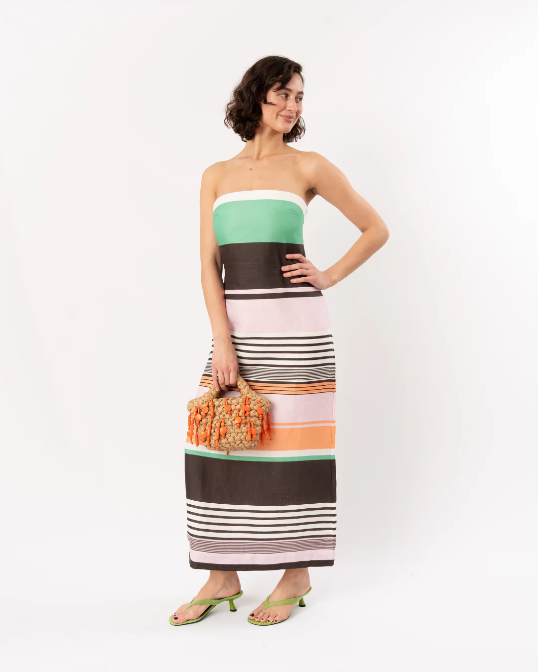 ROAME Frieda Strapless Midi Dress - Tango Stripe - Image 6