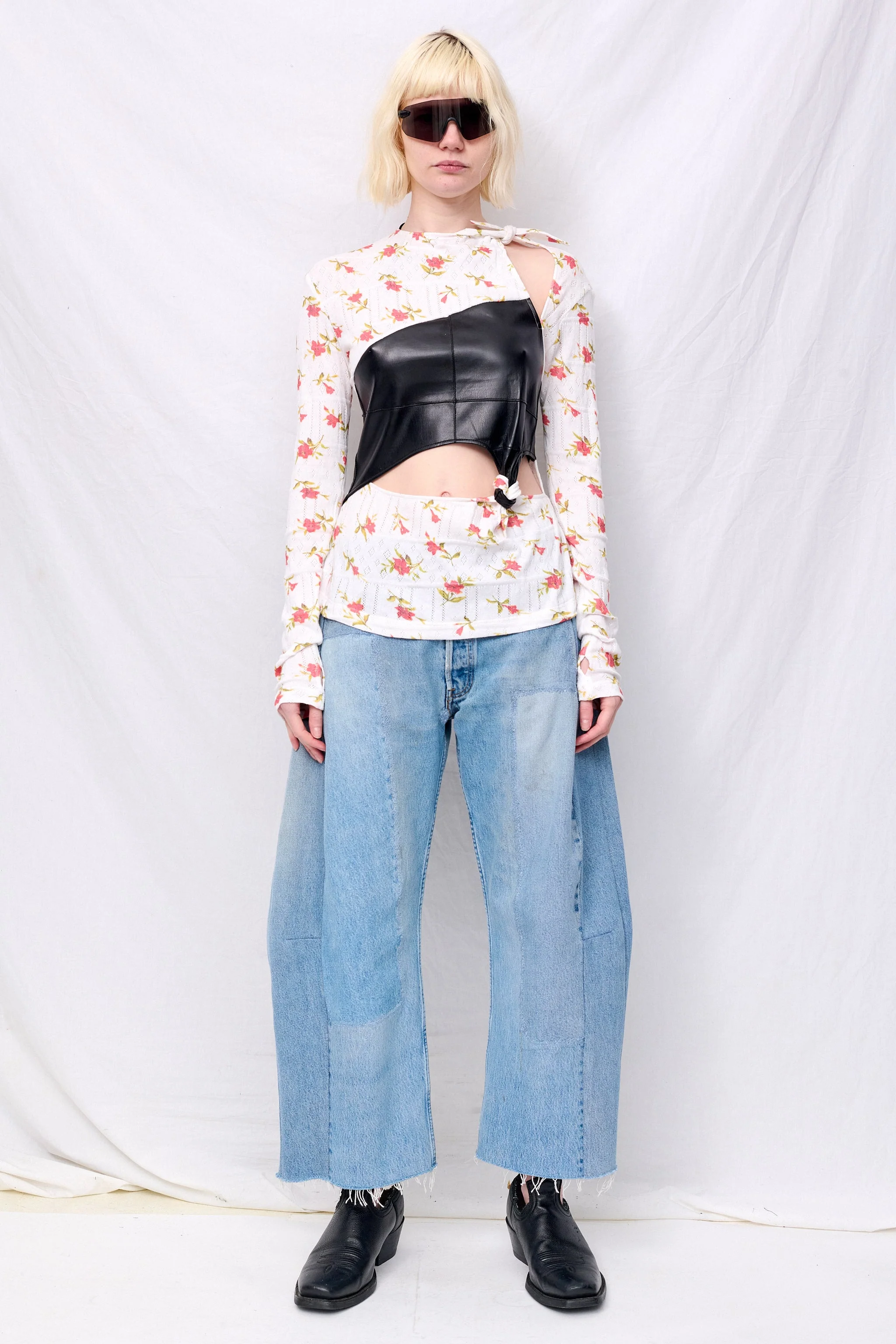 Zimo White Floral Jersey Knots Pintuck Top - Image 3