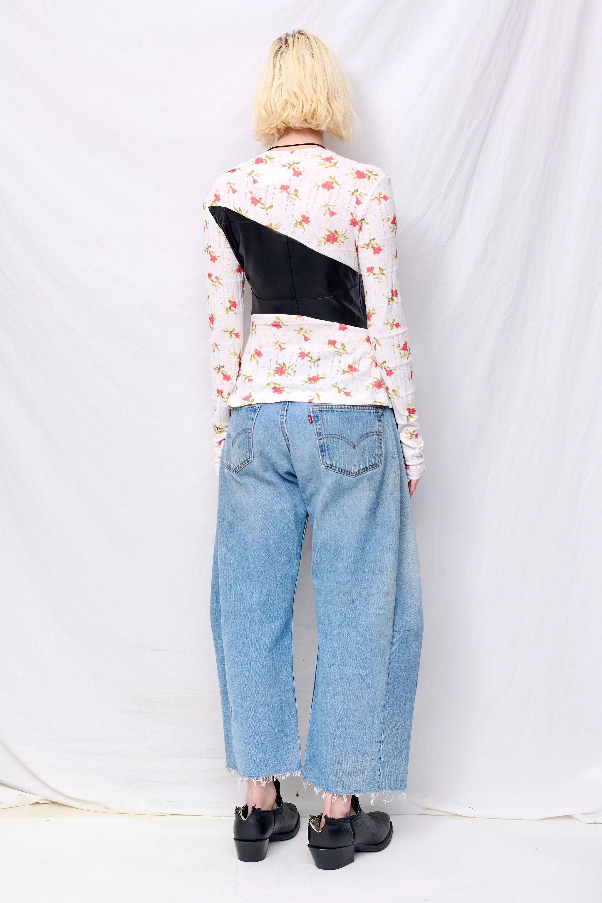 Zimo White Floral Jersey Knots Pintuck Top - Image 4
