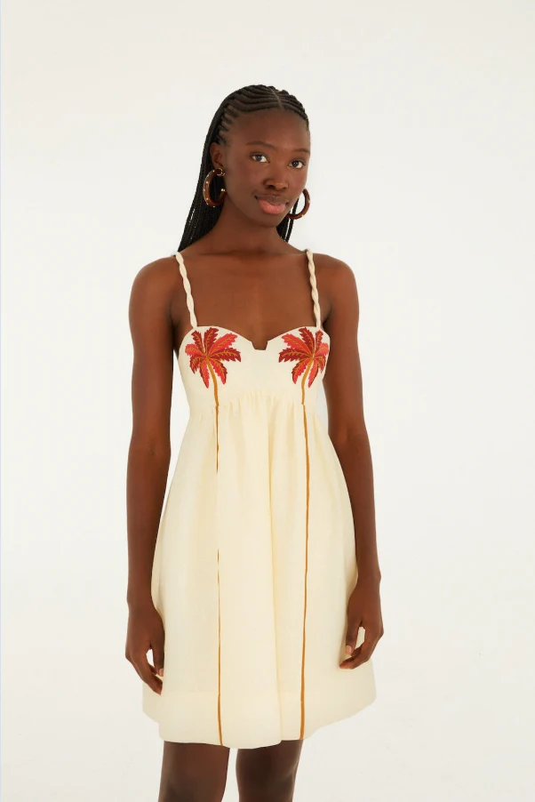 Farm Rio Coconut Tree Embroidered Mini Dress - Image 2