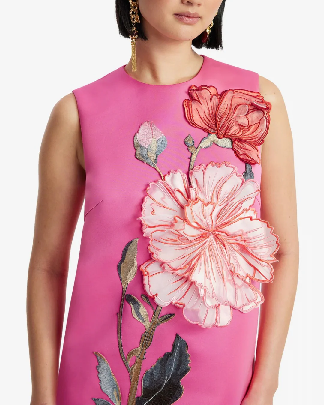 Leo Lin Yvonne Appliqué Floral Mini Dress - Peony Print in Fuchsia - Image 3