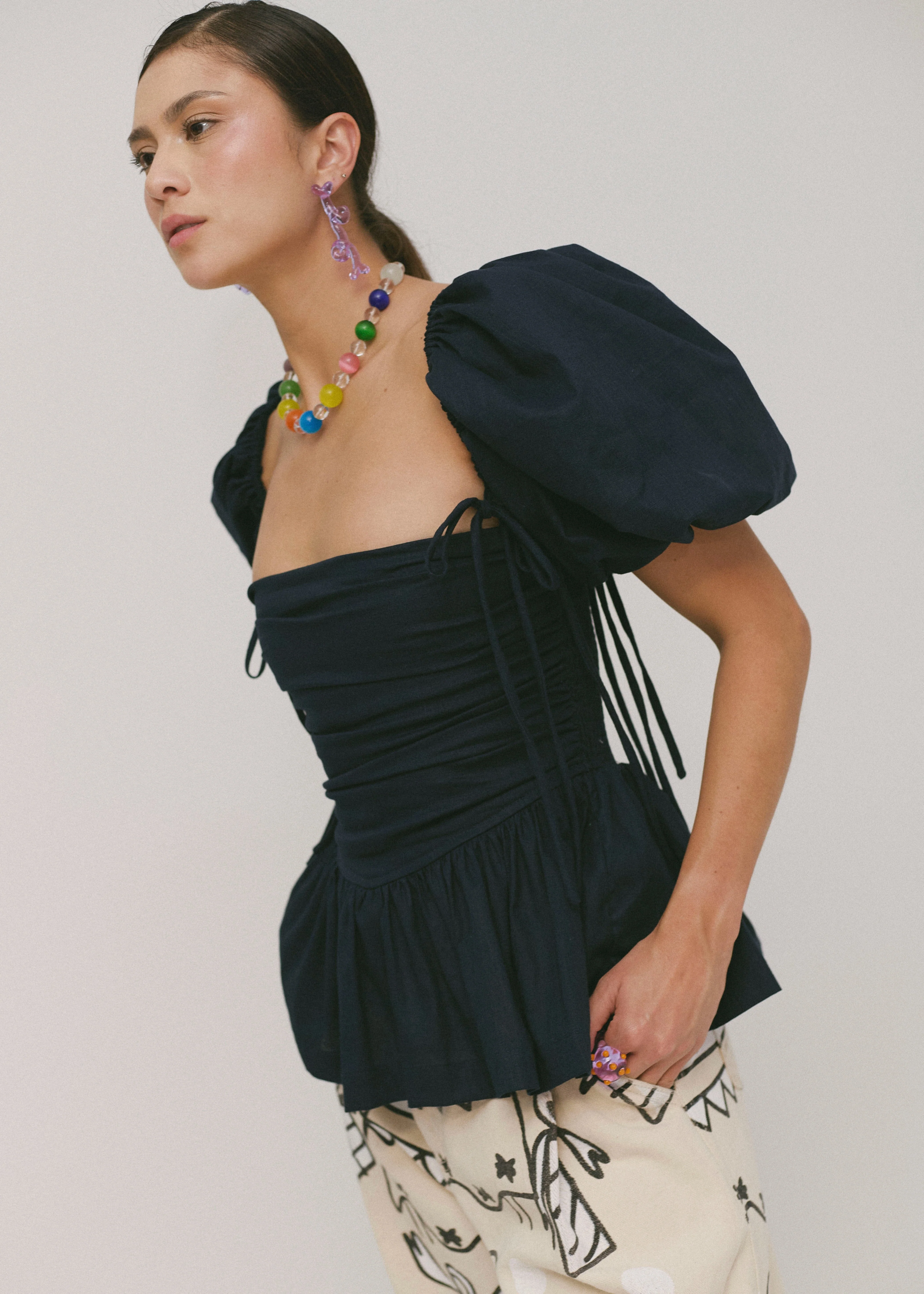 SIXXTA Jacinta Top with Removable Sleeves Top - Navy - Image 8