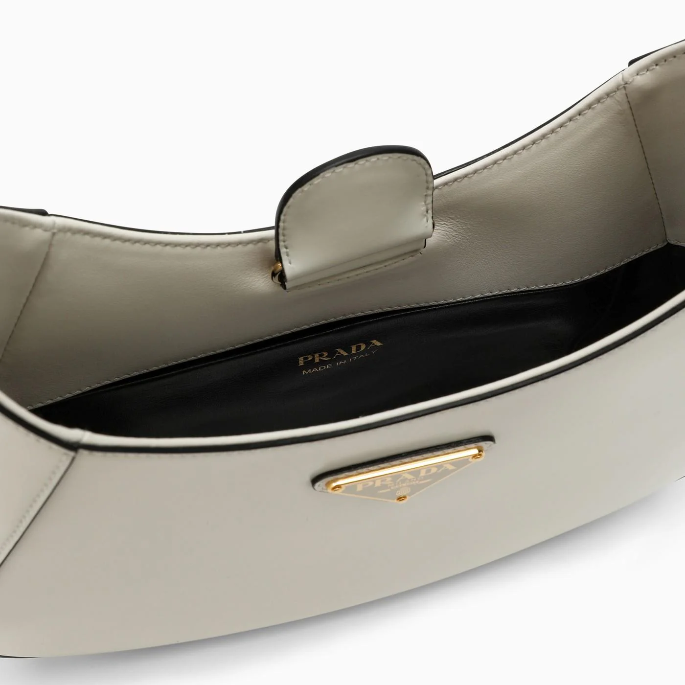 Prada Leather Shoulder Bag With Triangle Logo Tote - Bianco N - Image 4